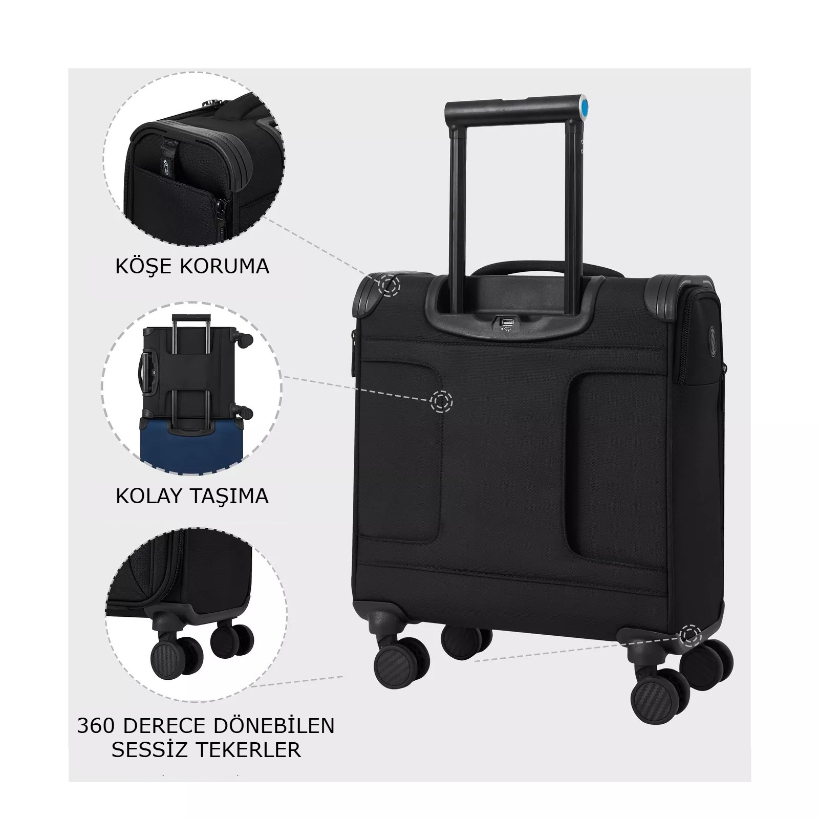 Verage Gm21002 Kabin Boy Valiz 4 Tekerlekli Kumaş Valiz 20" Lacivert El Bagajı
