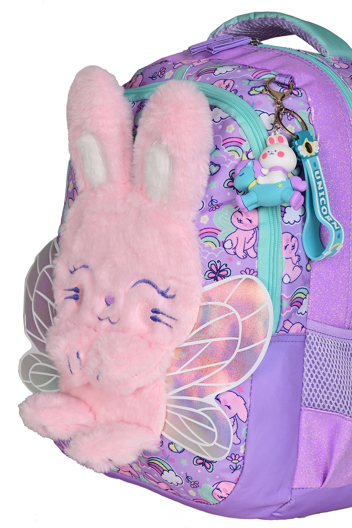 Muggle 5788 Pembe Tavşan Temalı Kız Çocuk 3'lü Okul Seti (Sırt Çantası + Beslenme Çantası + Kalemlik)