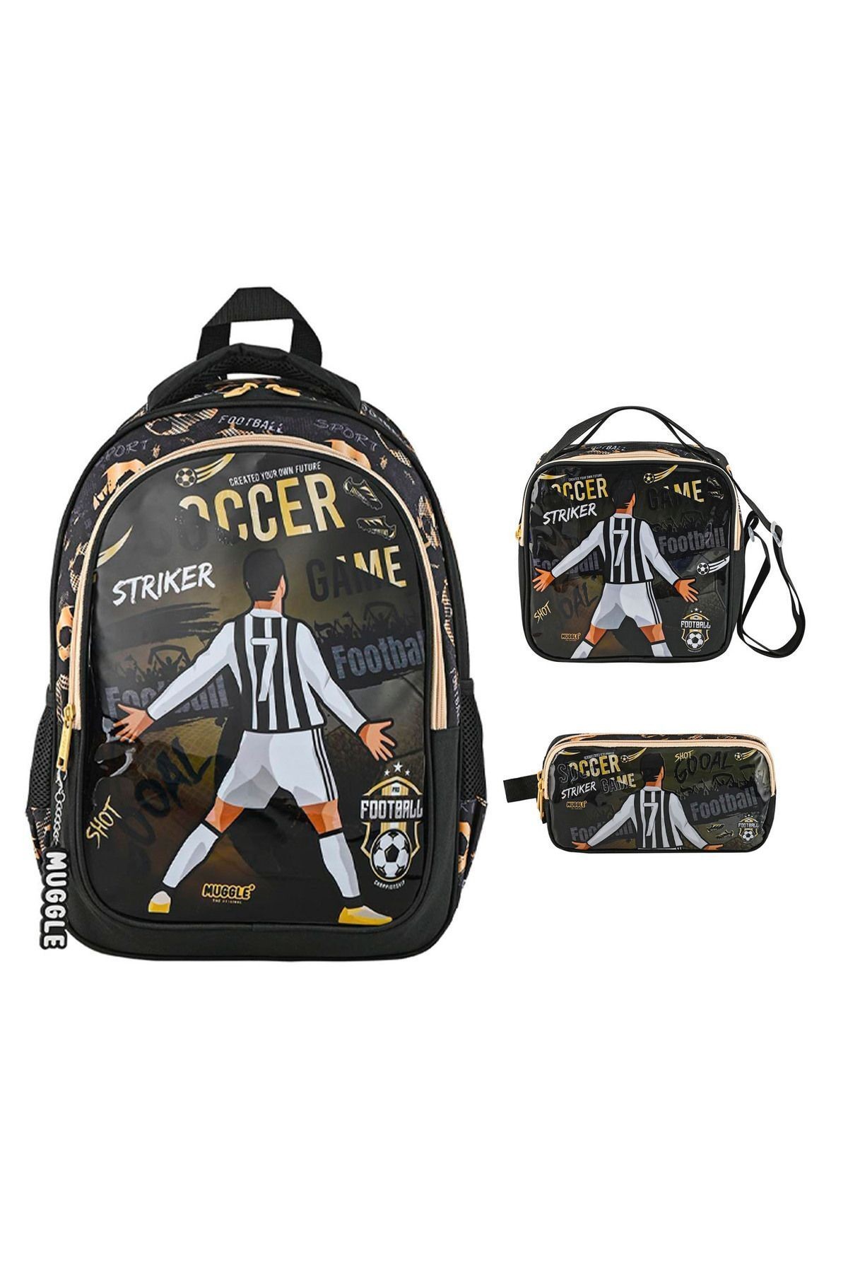 MU-9140 İlkokul Sırt Çantası Soccer Game + Beslenme Çantası + Kalem Kutusu