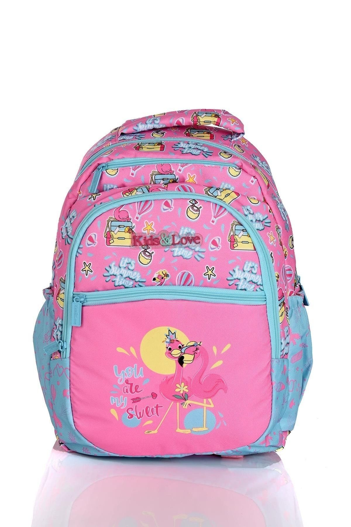 Kids Love Pink Flamingo Sırt Çantası L5072 Beslenme Çantalı Set