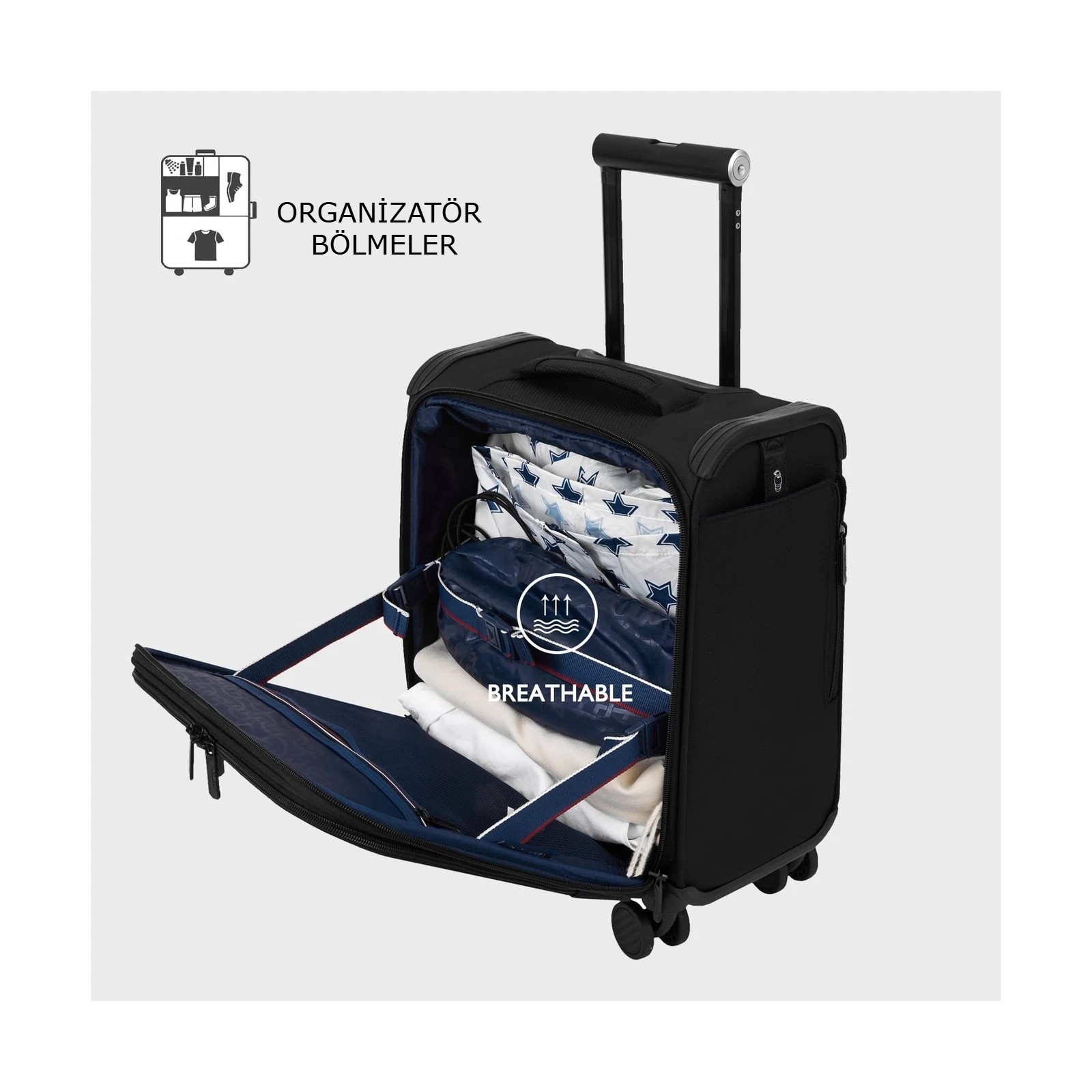 Verage Gm21002 Kabin Boy Valiz 4 Tekerlekli Kumaş Valiz 20" Lacivert El Bagajı