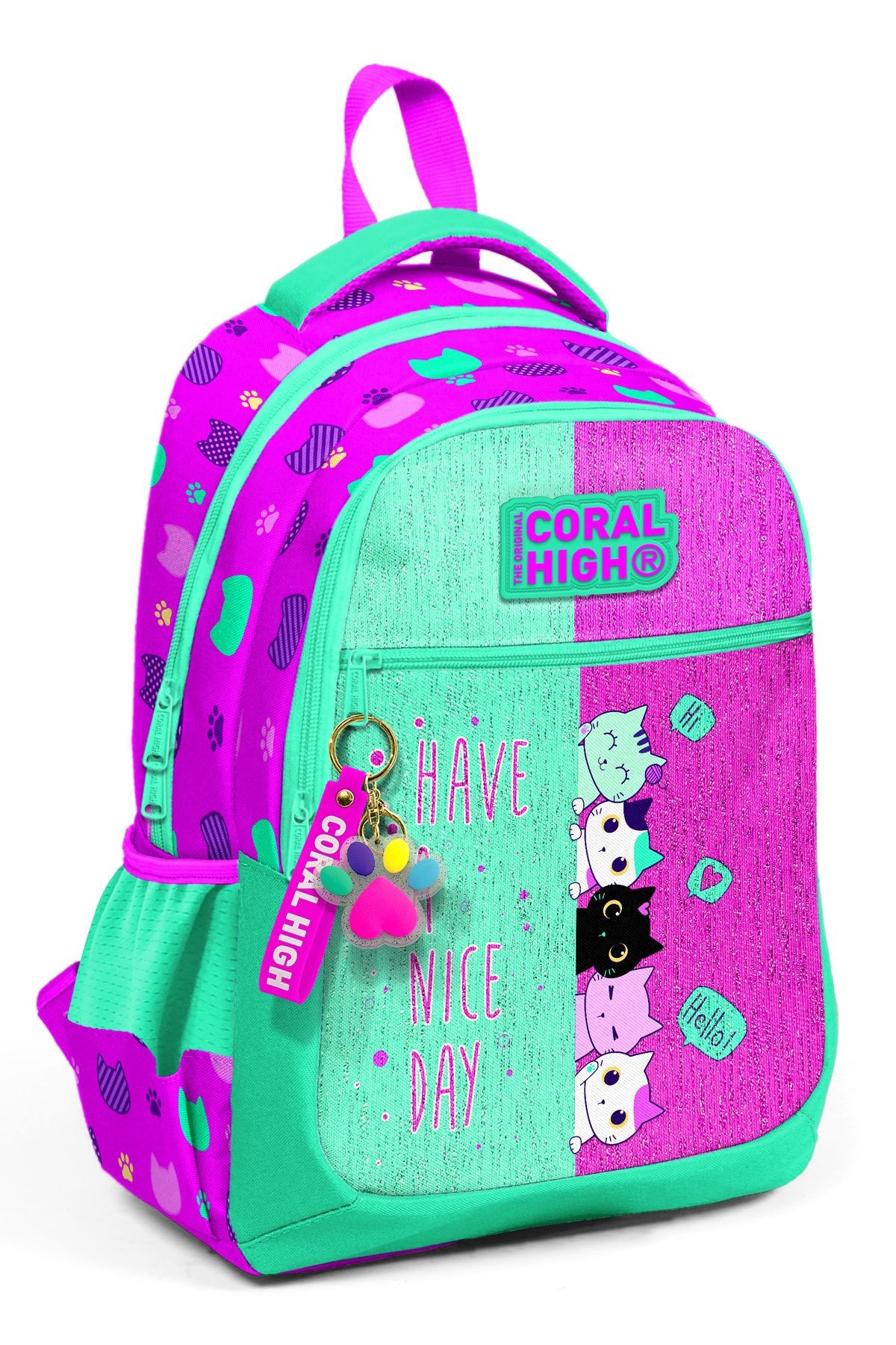 Kids Pembe-su Yeşili Üç Bölmeli Okul Çantası 23490