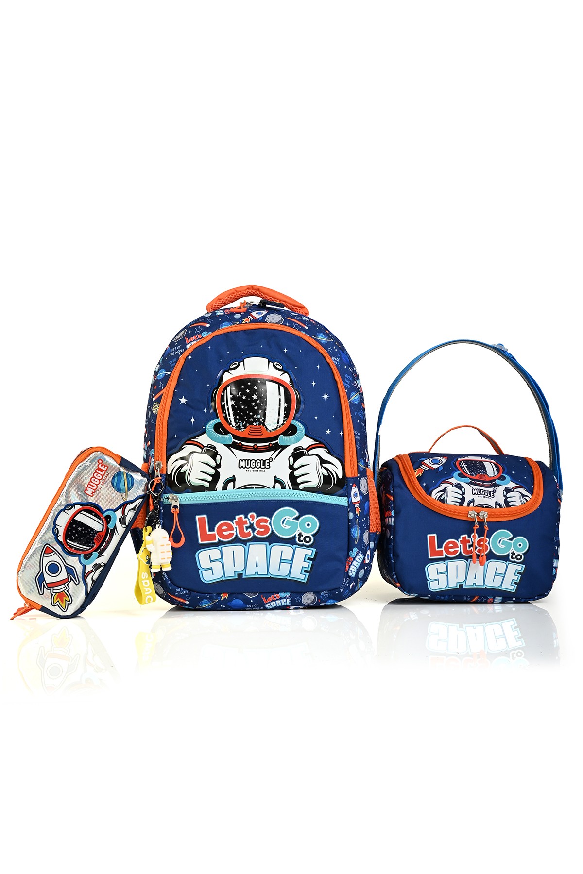 Muggle Mu5868 Astronot İlkokul Sırt Çantası 3'Lü Set [Okul Çantası+Beslenme Çantası+Kalem Kutusu)