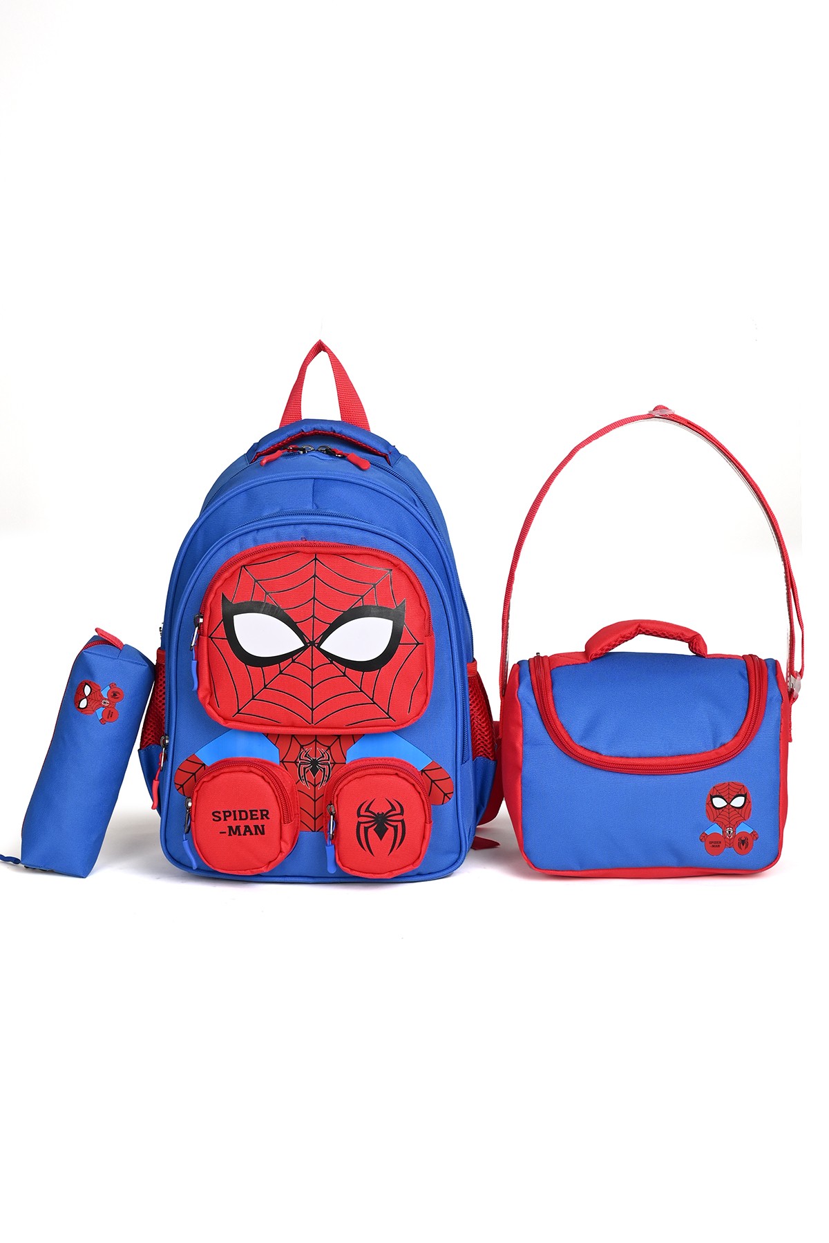 Spiderman Figürlü 3'lü Okul Çanta Seti – İlkokul Sırt Çantası, Beslenme Çantası ve Kalemlik