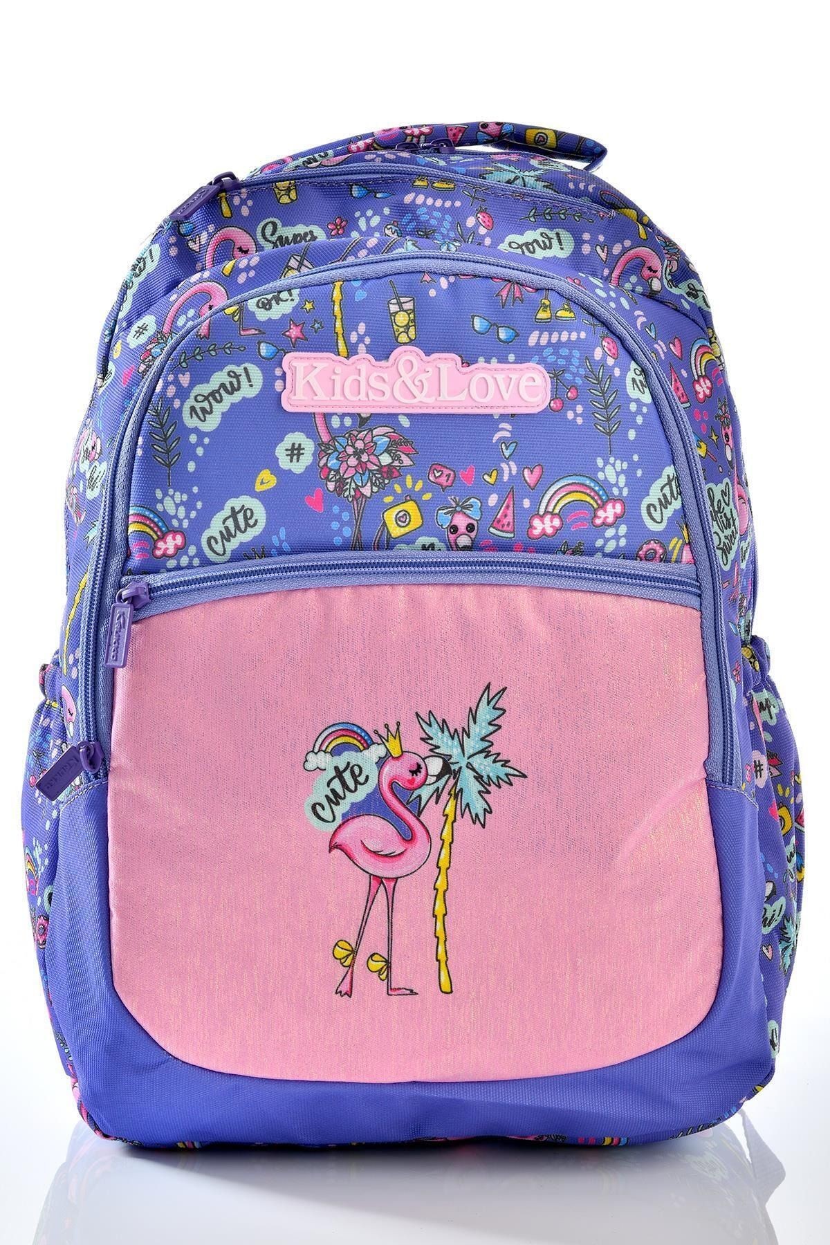 Kıds Love Flamingo Simli Okul Sırt Çantası L5019 Beslenme Çantalı Set