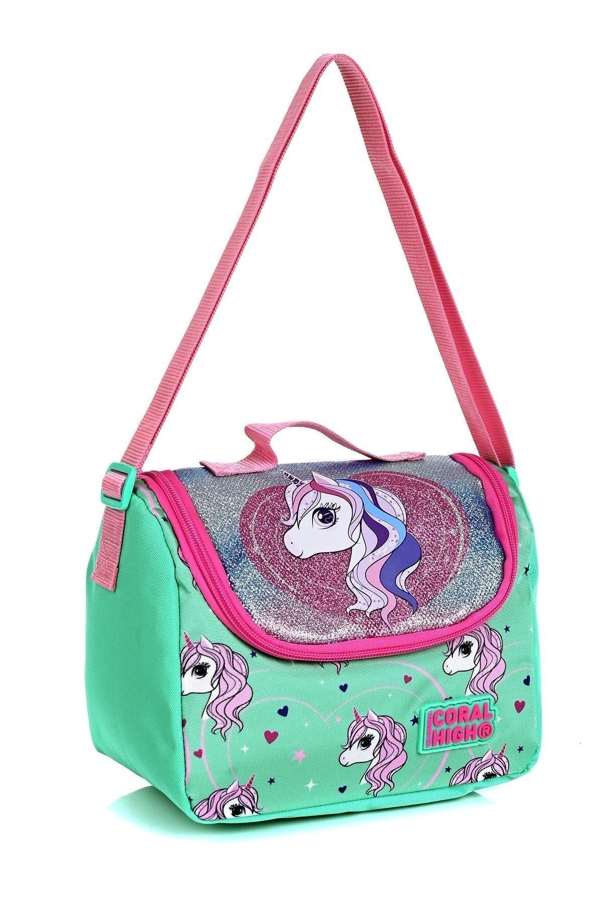 23496 Su Yeşili Unicorn Desenli 3' Lü Okul Çantası Seti