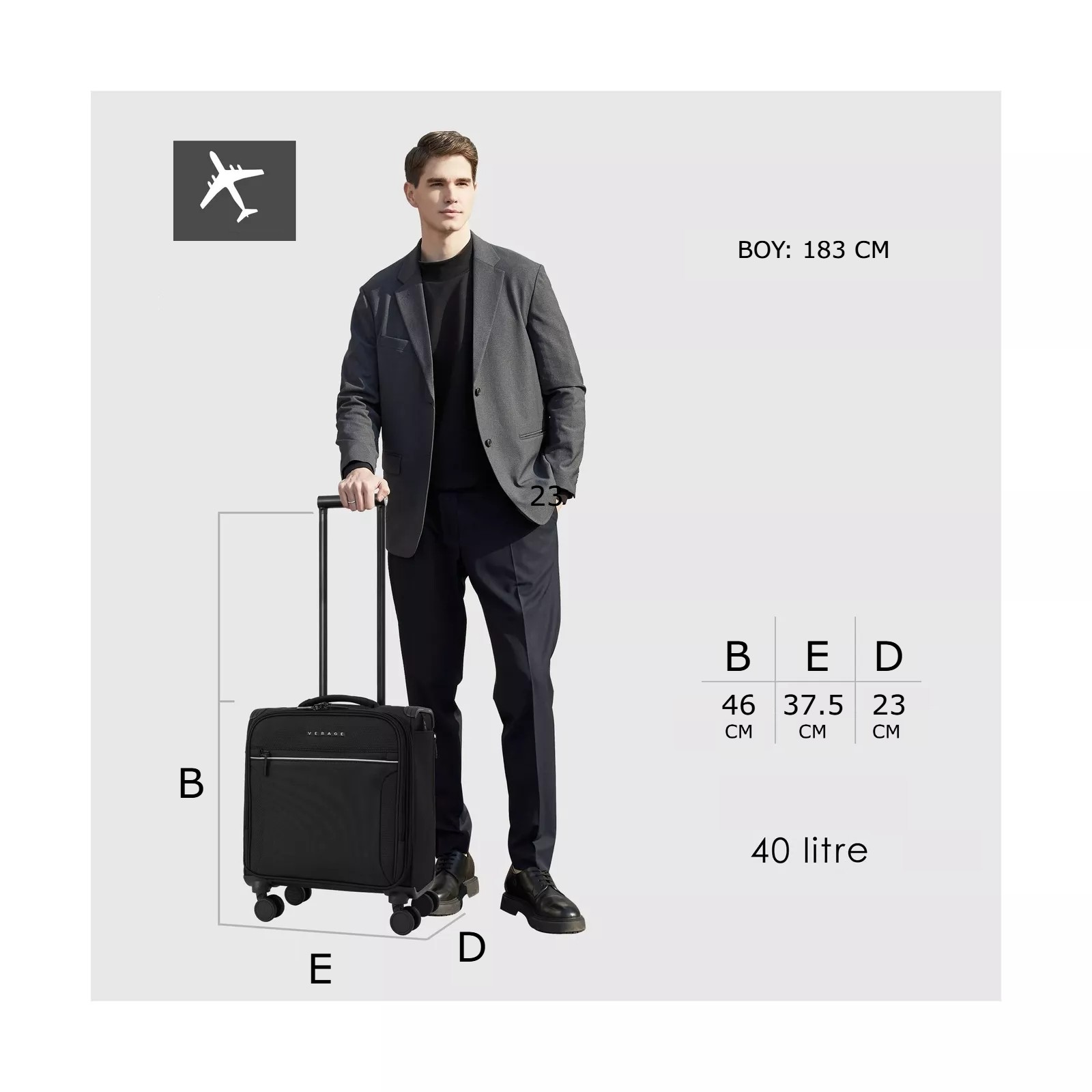 Verage Gm21002 Kabin Boy Valiz 4 Tekerlekli Kumaş Valiz 20" Lacivert El Bagajı