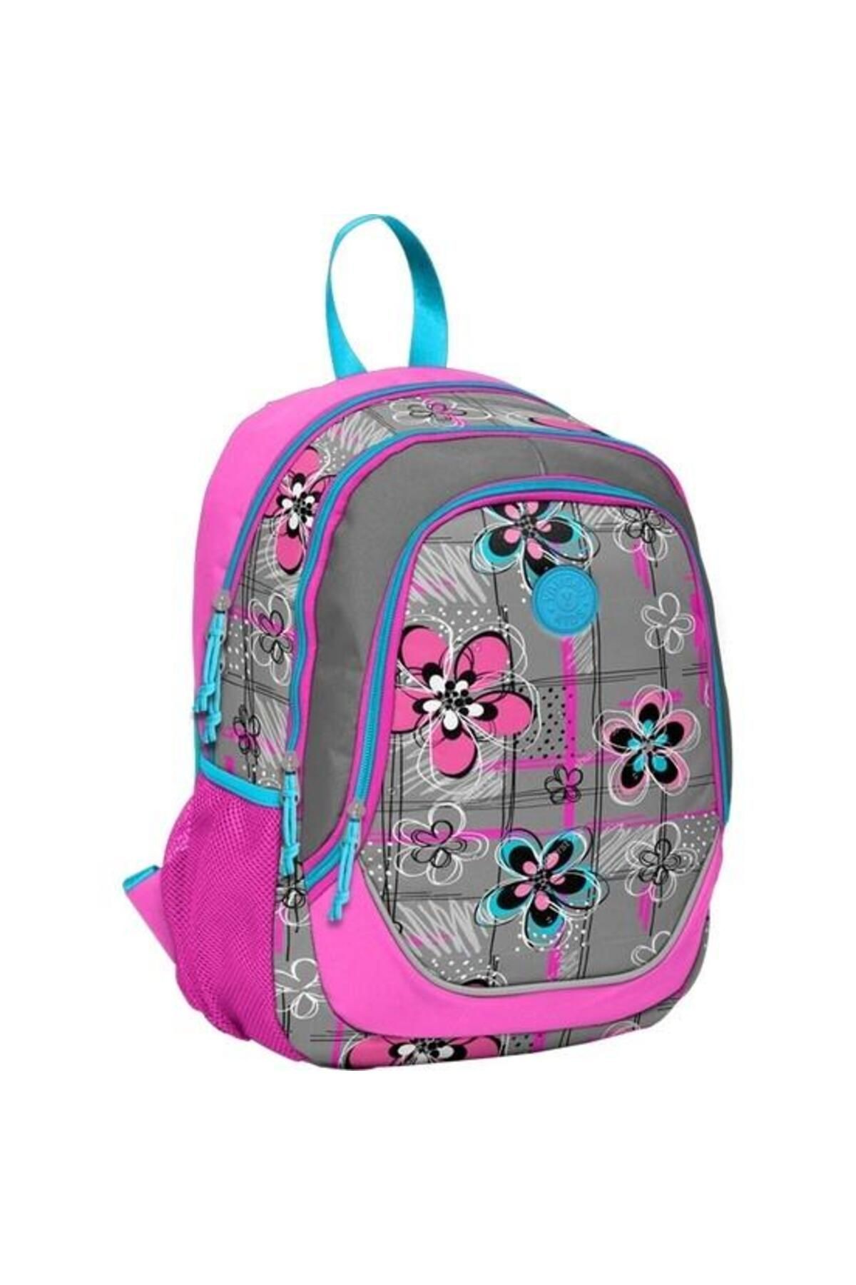 Kız Çocuk Pembe & Gri Çiçek Desenli Sırt Çantası (13972-