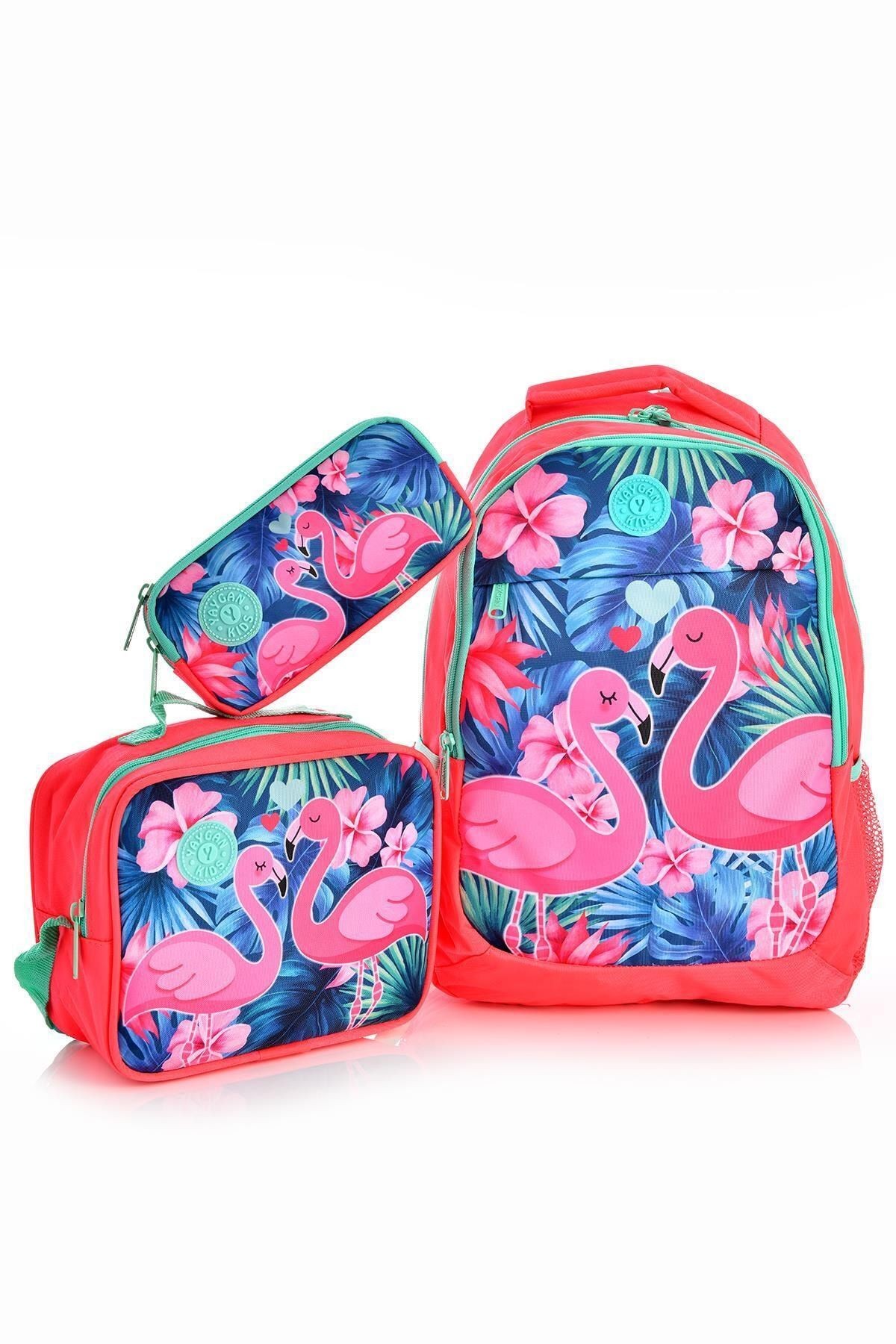 Kids 14377 Flamingo Desenli Okul Sırt Çantası 3'lü Set Pembe
