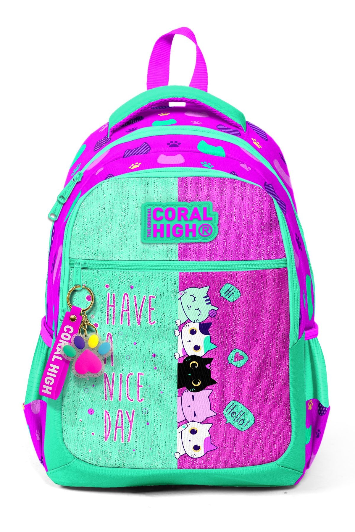 Kids Pembe-su Yeşili Üç Bölmeli Okul Çantası 23490