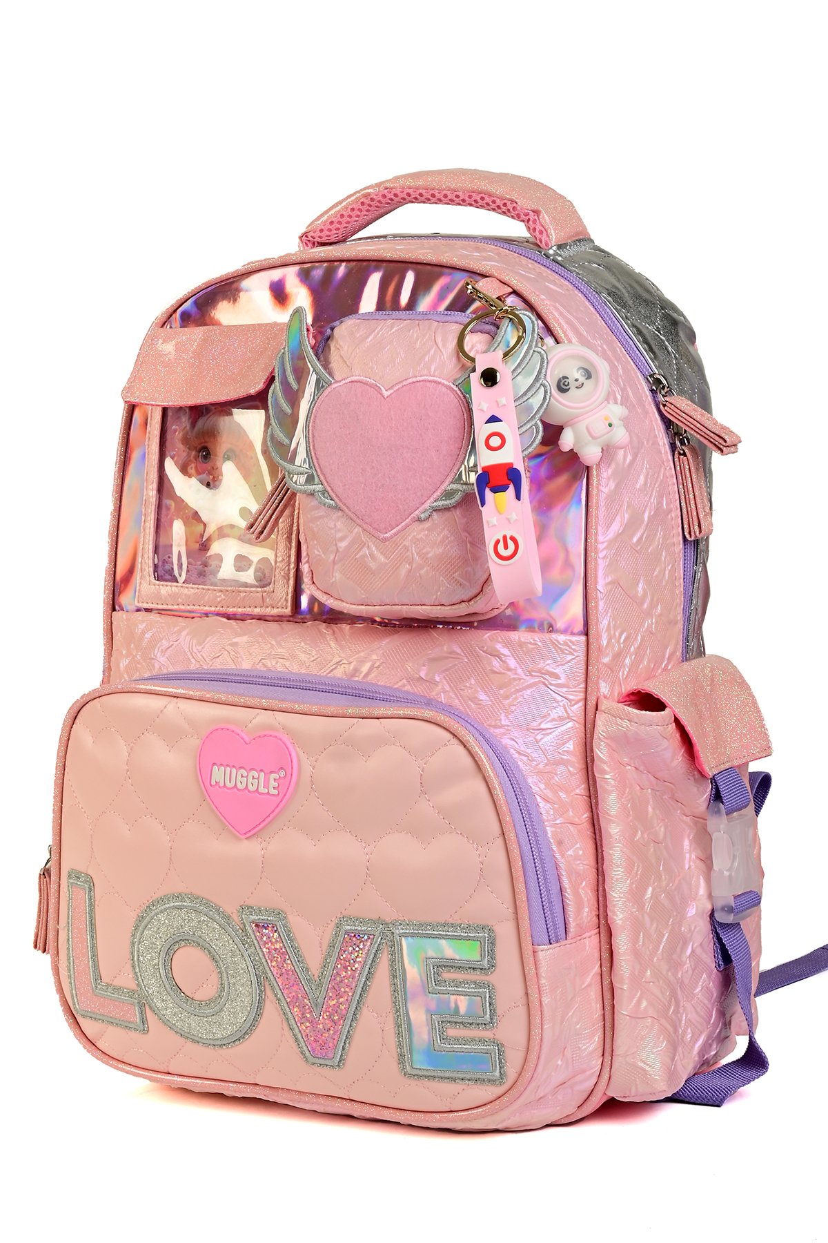Muggle LOVE Tasarımlı 3'lü Okul Sırt Çantası Seti (İlkokul Çantası + Beslenme Çantası + Kalemlik)