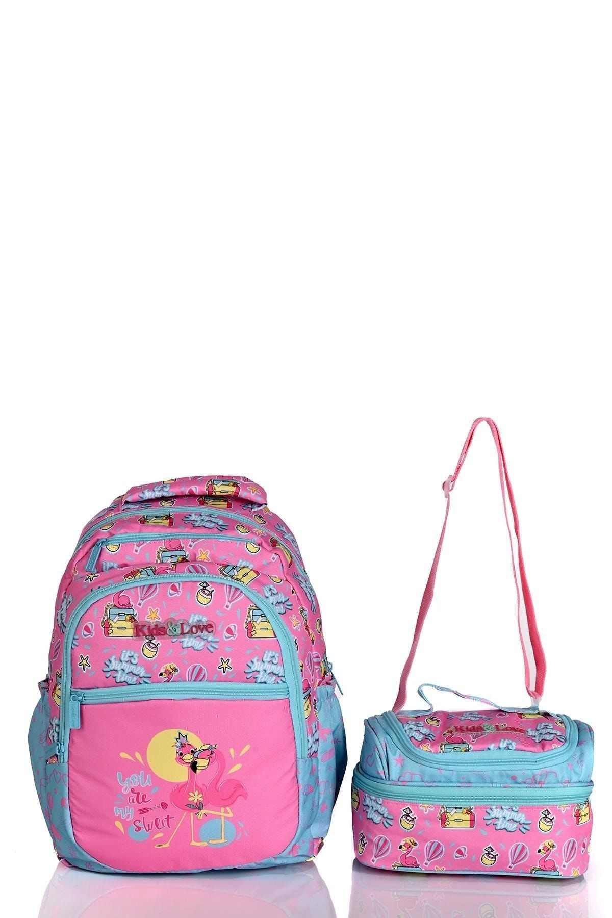 Kids Love Pink Flamingo Sırt Çantası L5072 Beslenme Çantalı Set
