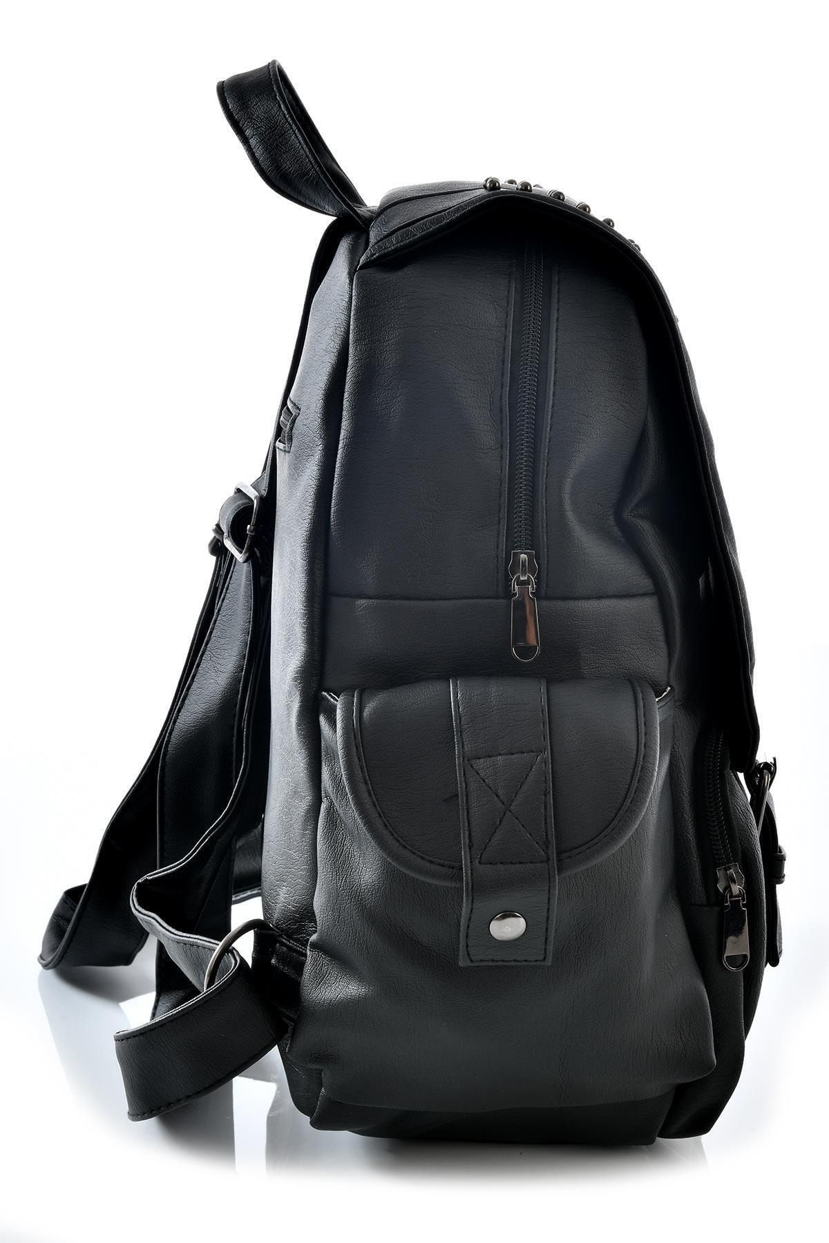 Kadın Siyah Yıkama Deri Sırt Çantası