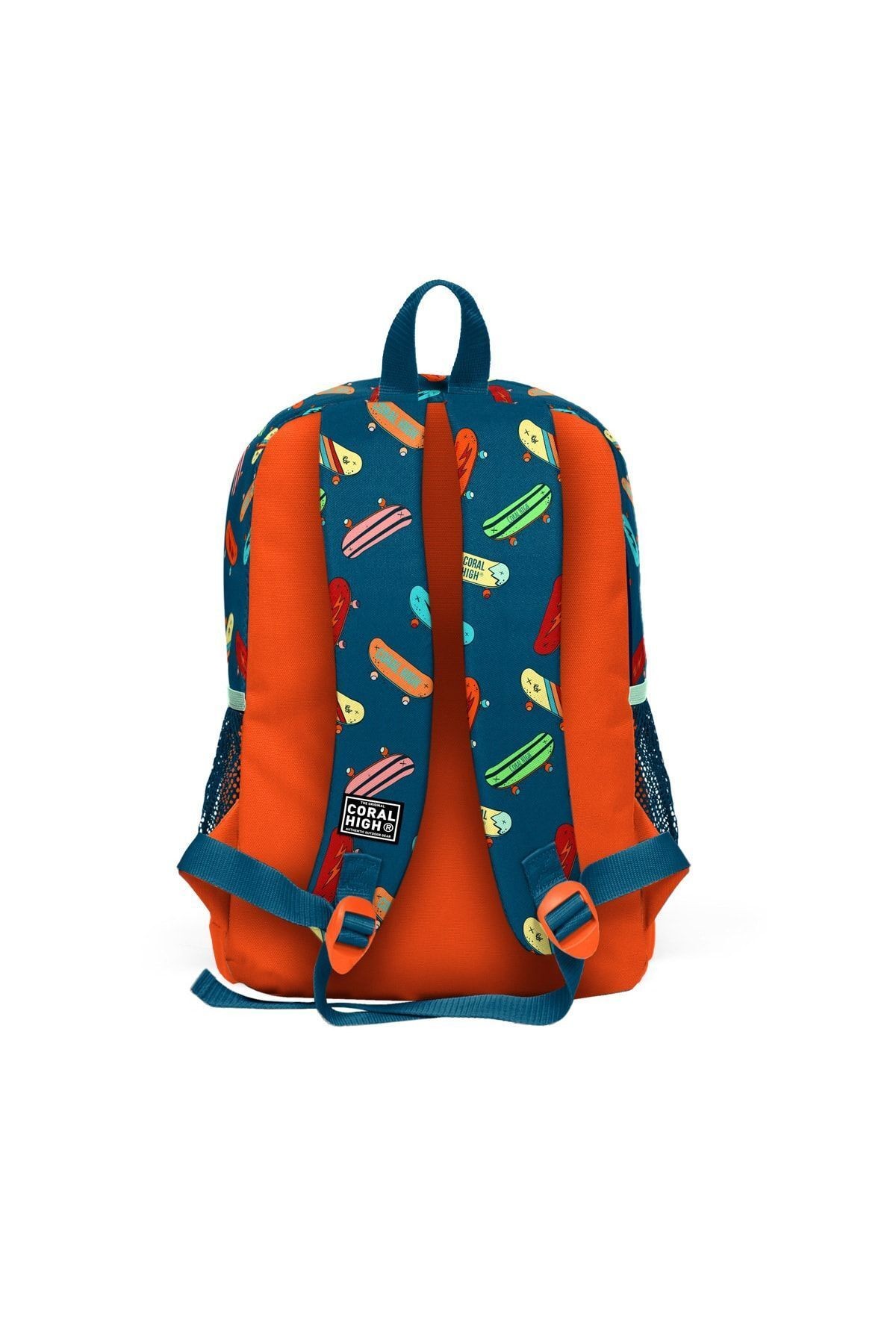 Kids Çivit Neon Turuncu Kaykay Desenli Dört Bölmeli Okul Sırt Çantası 23723