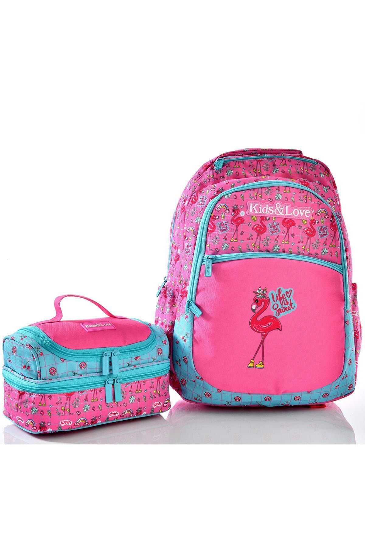 Kıds Love Flamingo Okul Sırt Çantası L5023 Beslenme Çantalı Set