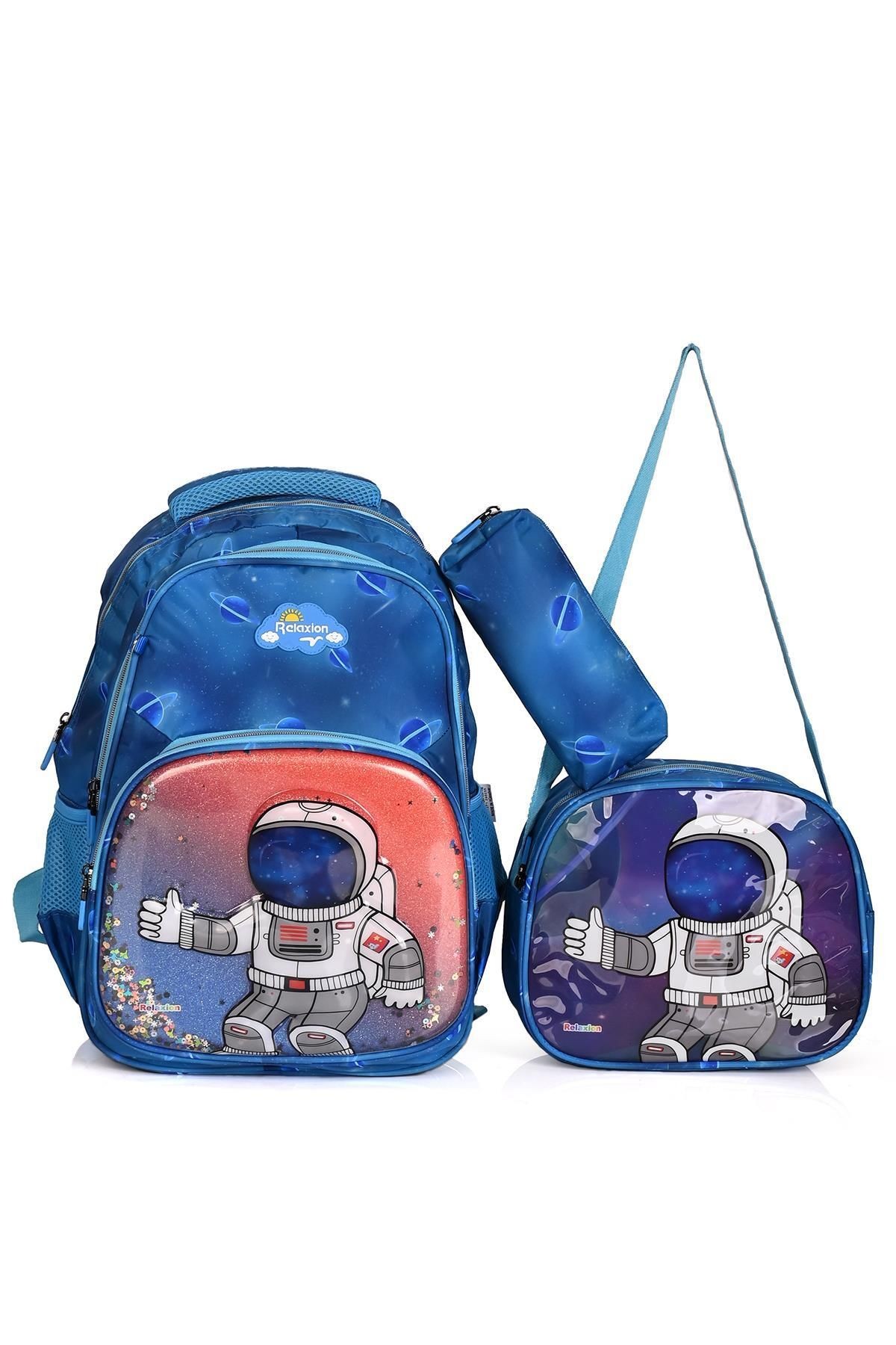 Kabartmalı Astronot Okul Sırt Çantası 3'Lü Set