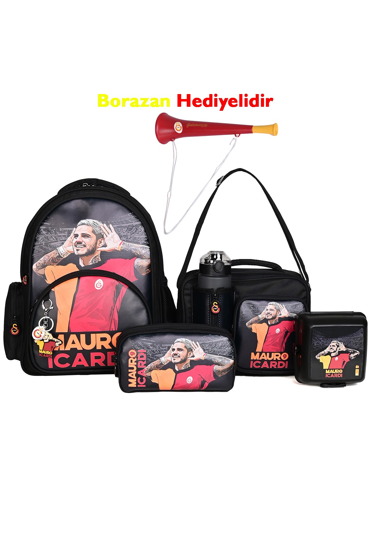 Mauro Icardi Galatasaray Lisanslı 5'li Okul Seti (Sırt Çantası + Beslenme Çantası + Kalemlik + Matara + Yemek Kabı) – Borazan Hediyeli