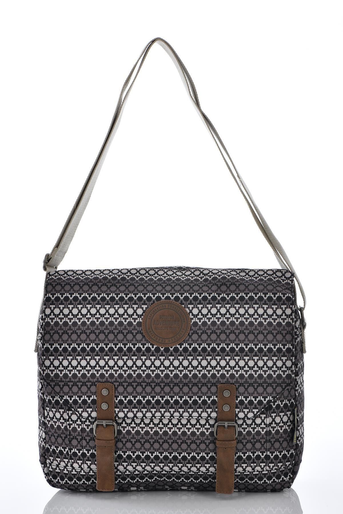 Unisex Siyah Desenli Postacı Çantası N07102.69