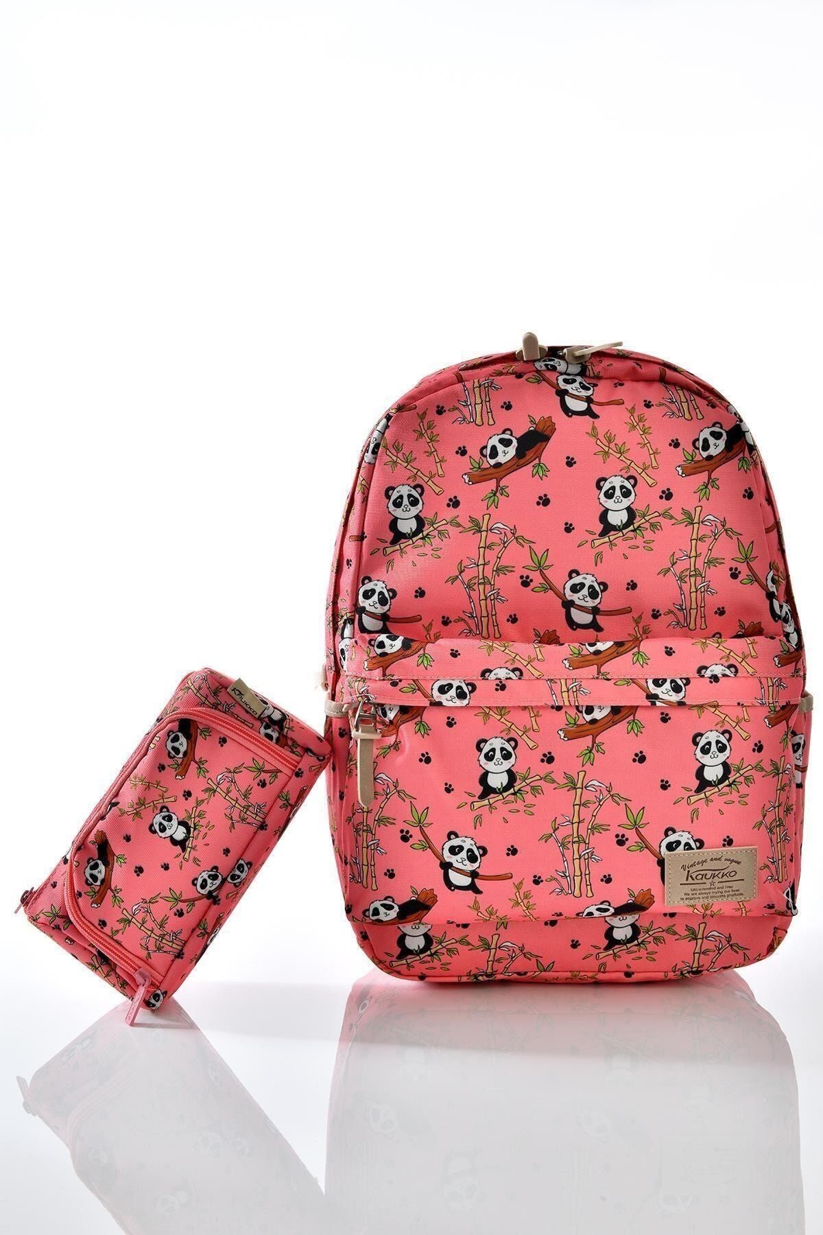 K1122 Panda Desenli Kalemlikli Set Okul Sırt Çantası
