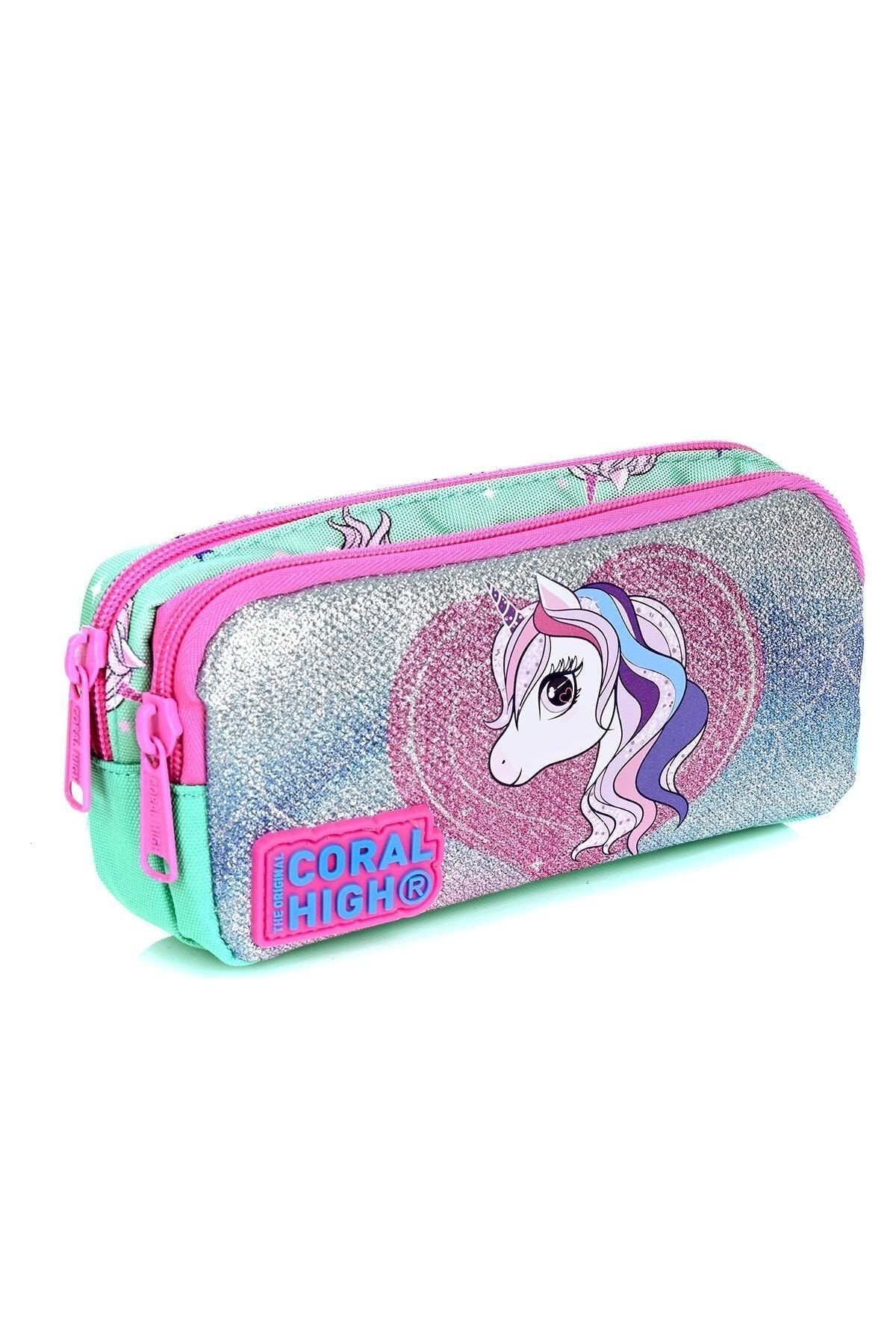 23496 Su Yeşili Unicorn Desenli 3' Lü Okul Çantası Seti