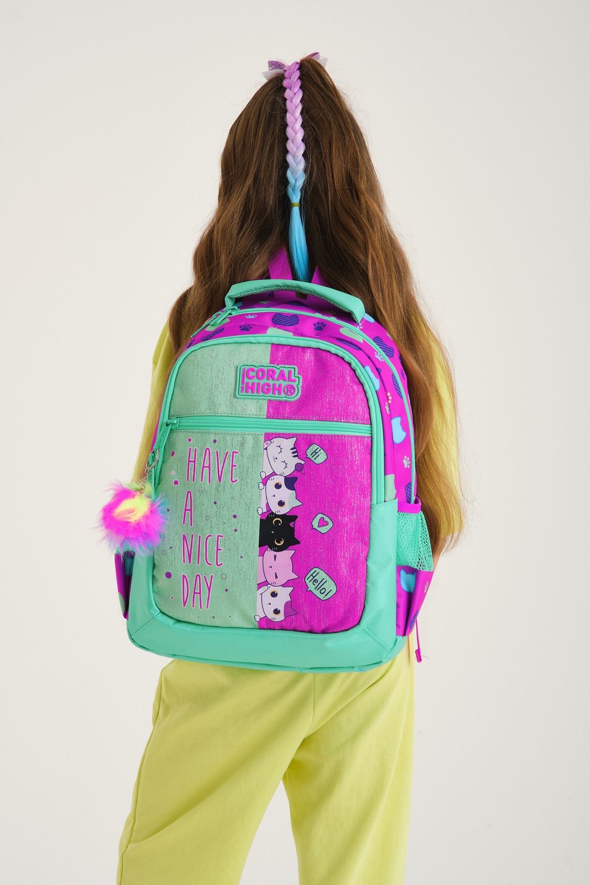 Kids Pembe-su Yeşili Üç Bölmeli Okul Çantası 23490