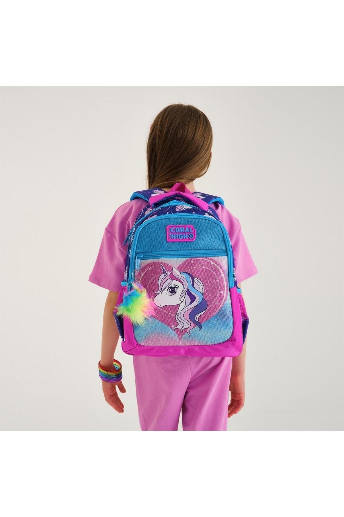 Coral High Kids Mor Pembe Unicorn Desenli 3’lü Okul Çanta Seti SET 23492-MİX3