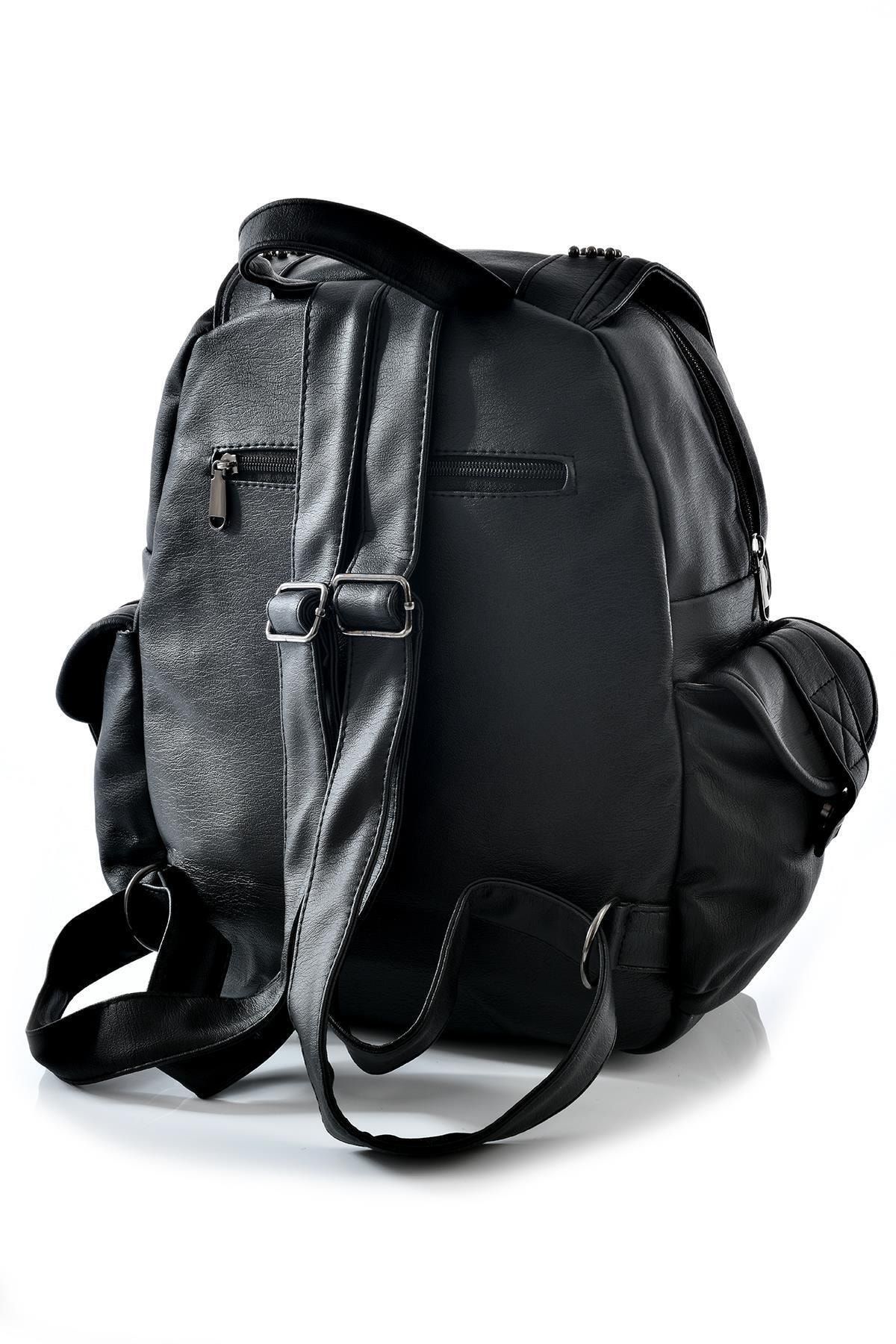 Kadın Siyah Yıkama Deri Sırt Çantası