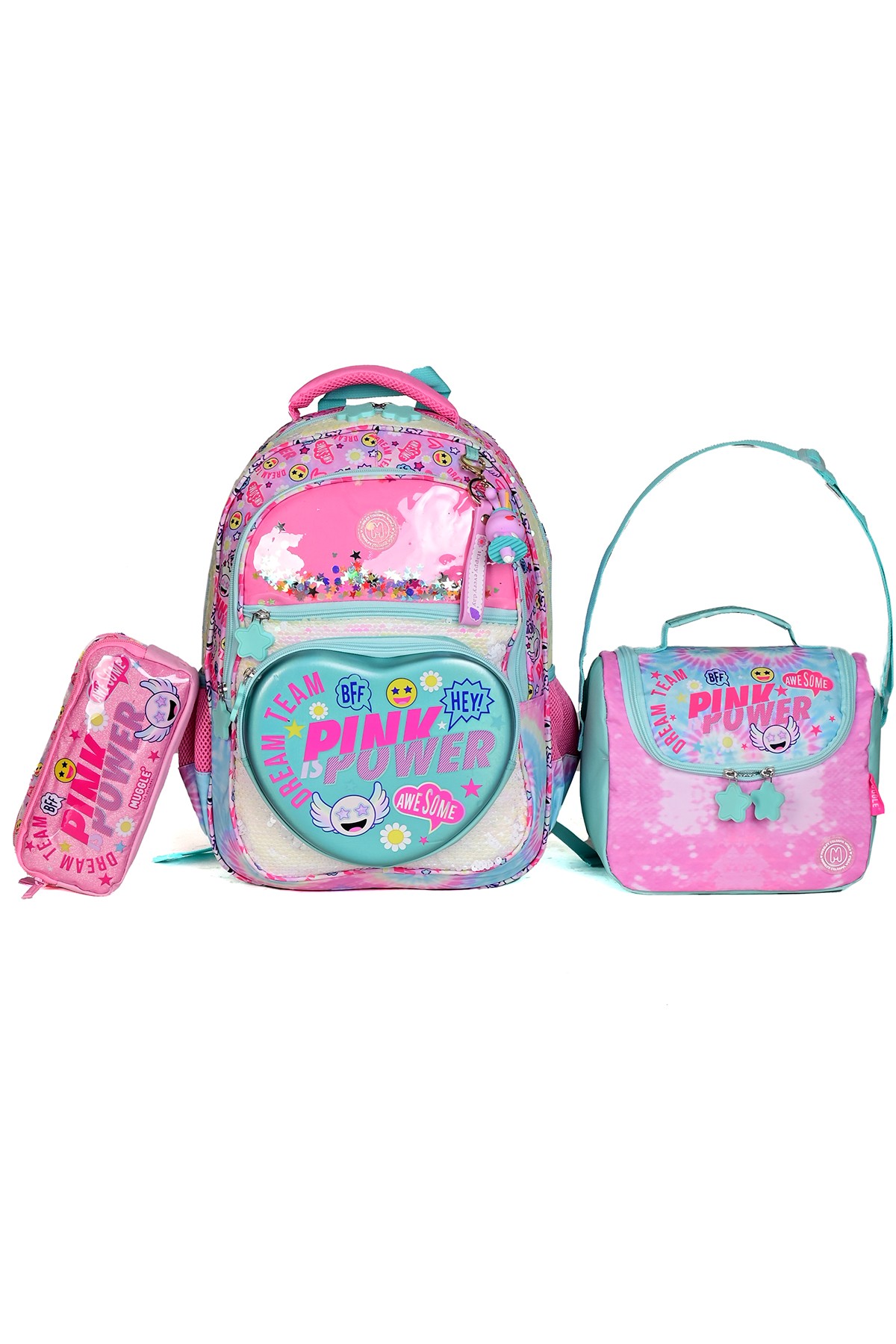 Muggle Pink Power 3’lü Okul Çanta Seti (Sırt Çantası + Beslenme Çantası + Kalemlik) Kız Çocuk