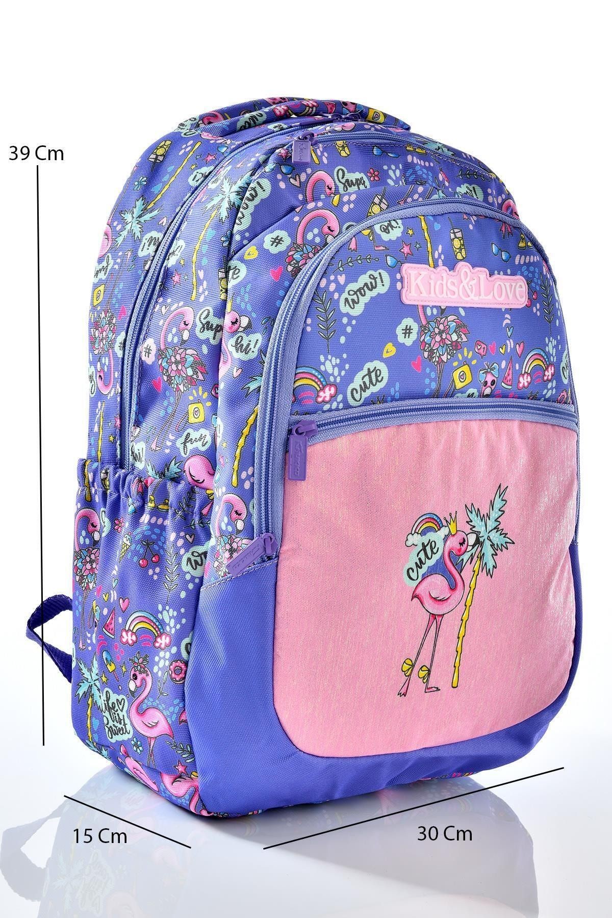 Kıds Love Flamingo Simli Okul Sırt Çantası L5019 Beslenme Çantalı Set