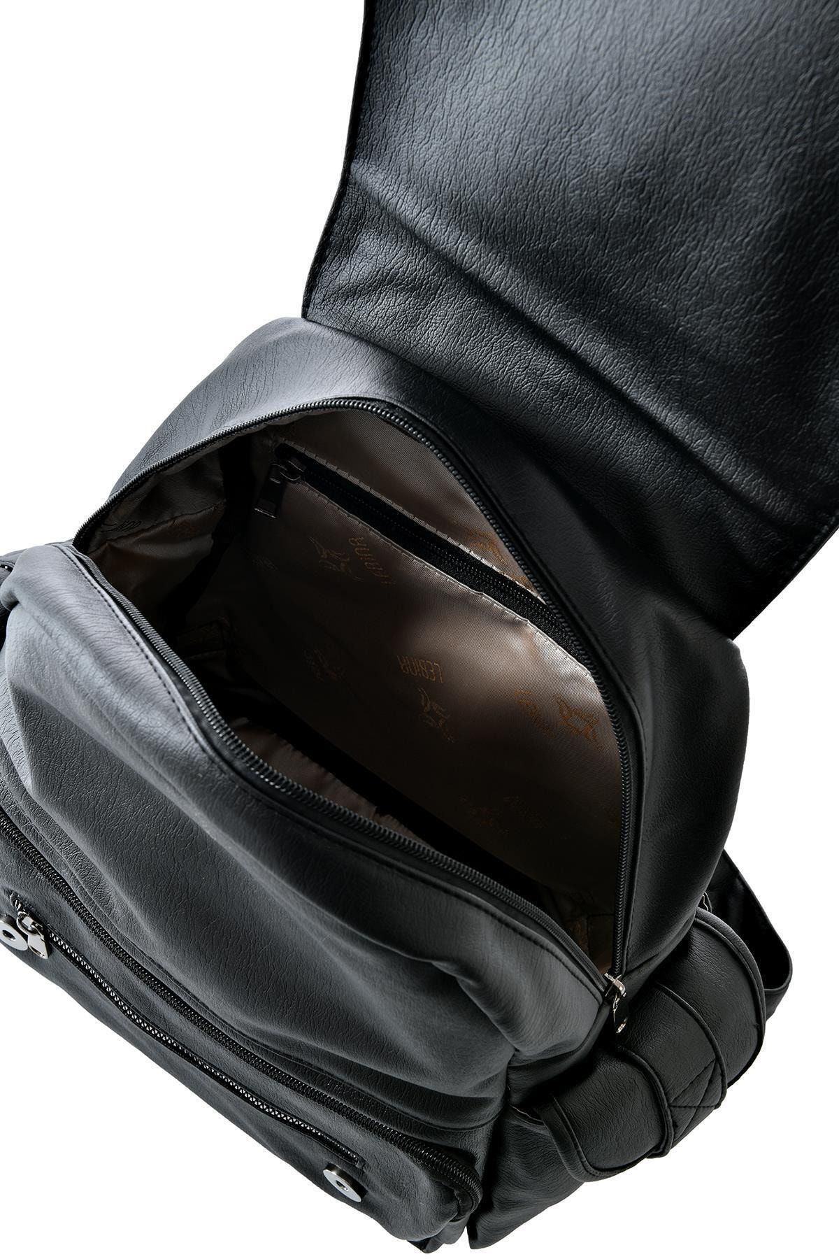 Kadın Siyah Yıkama Deri Sırt Çantası