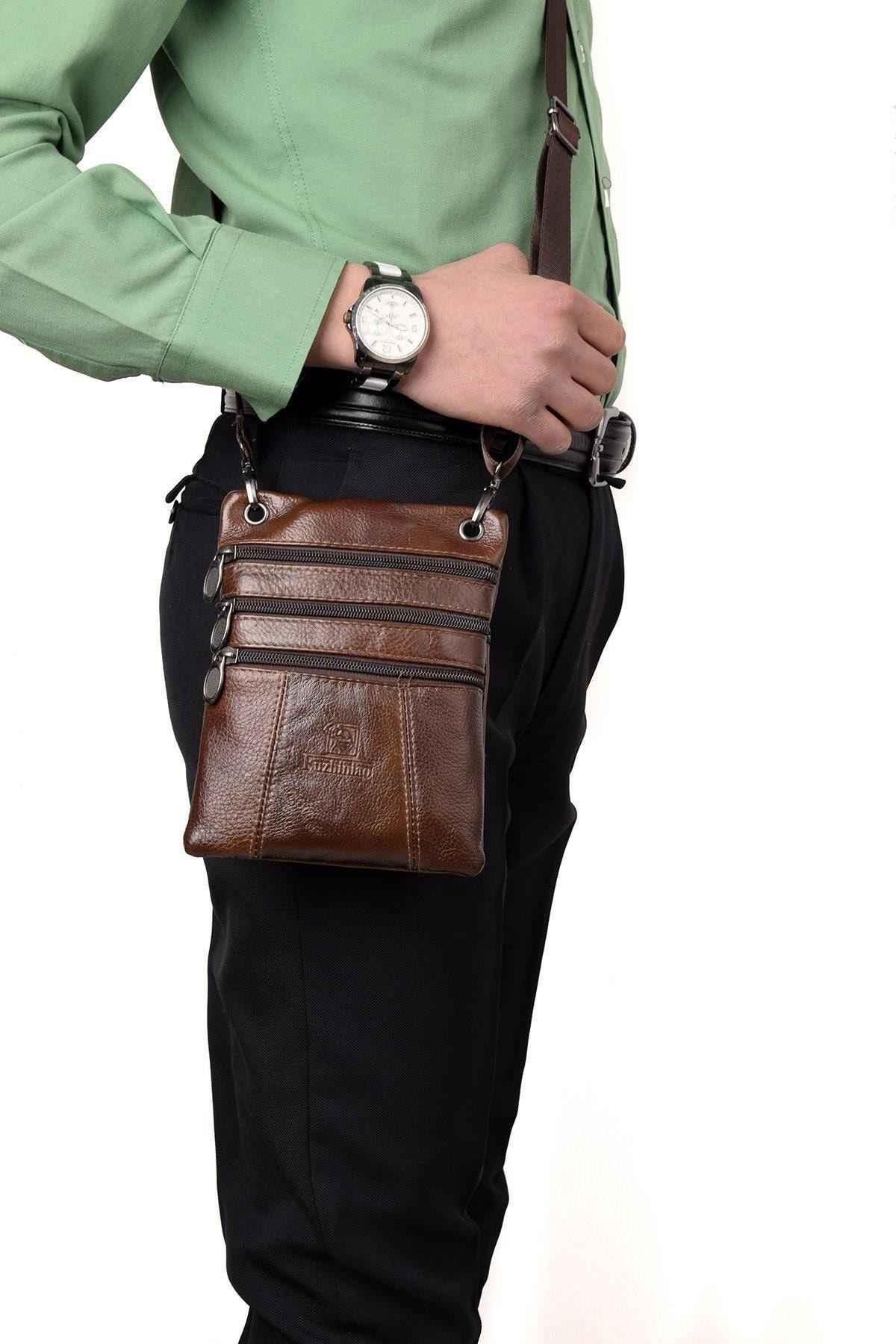 946 Hakiki Deri Uzun Askılı Unisex Pasaport Çantası Siyah
