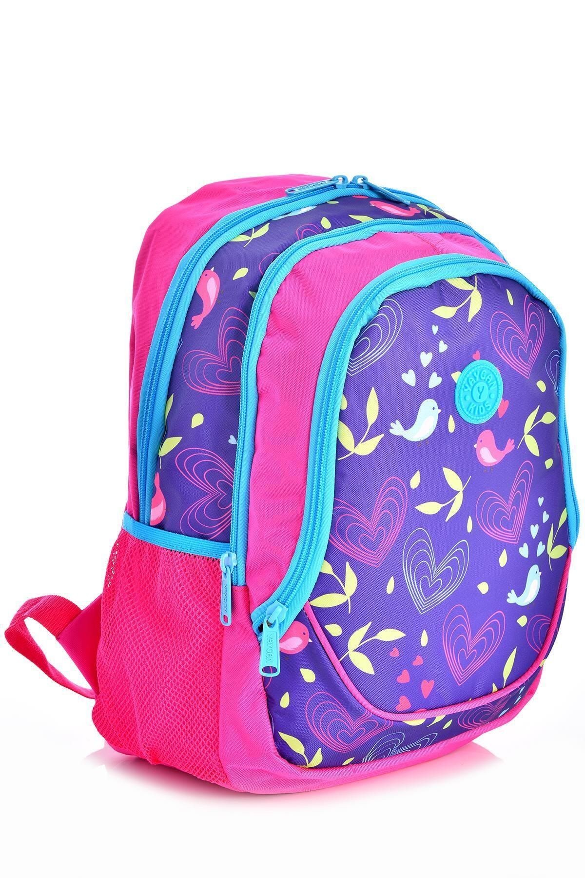 Kids 14368 Kalp Ve Kuş Desenli Okul Sırt Çantası 3'lü Set