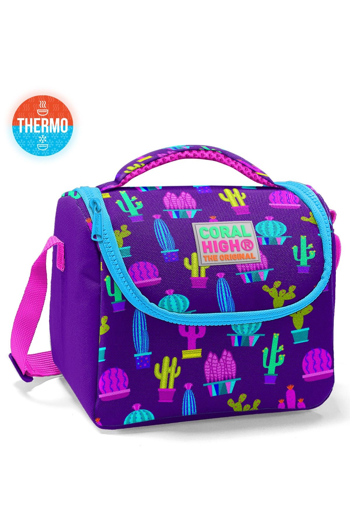 Kids Mor Pembe Kaktüs Desenli Thermo Beslenme Çantası 11802