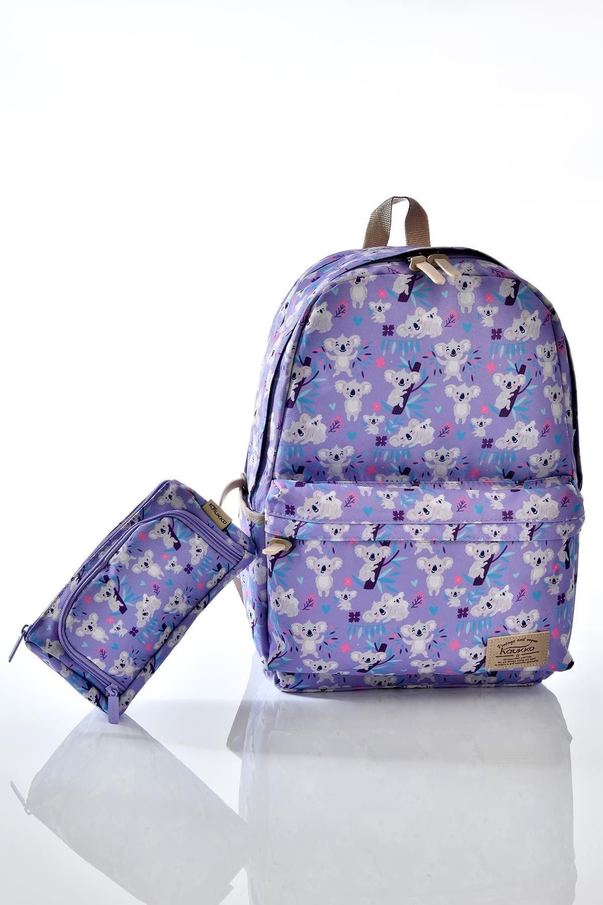 K1125 Koala Desenli Kalemlikli Set Okul Sırt Çantası