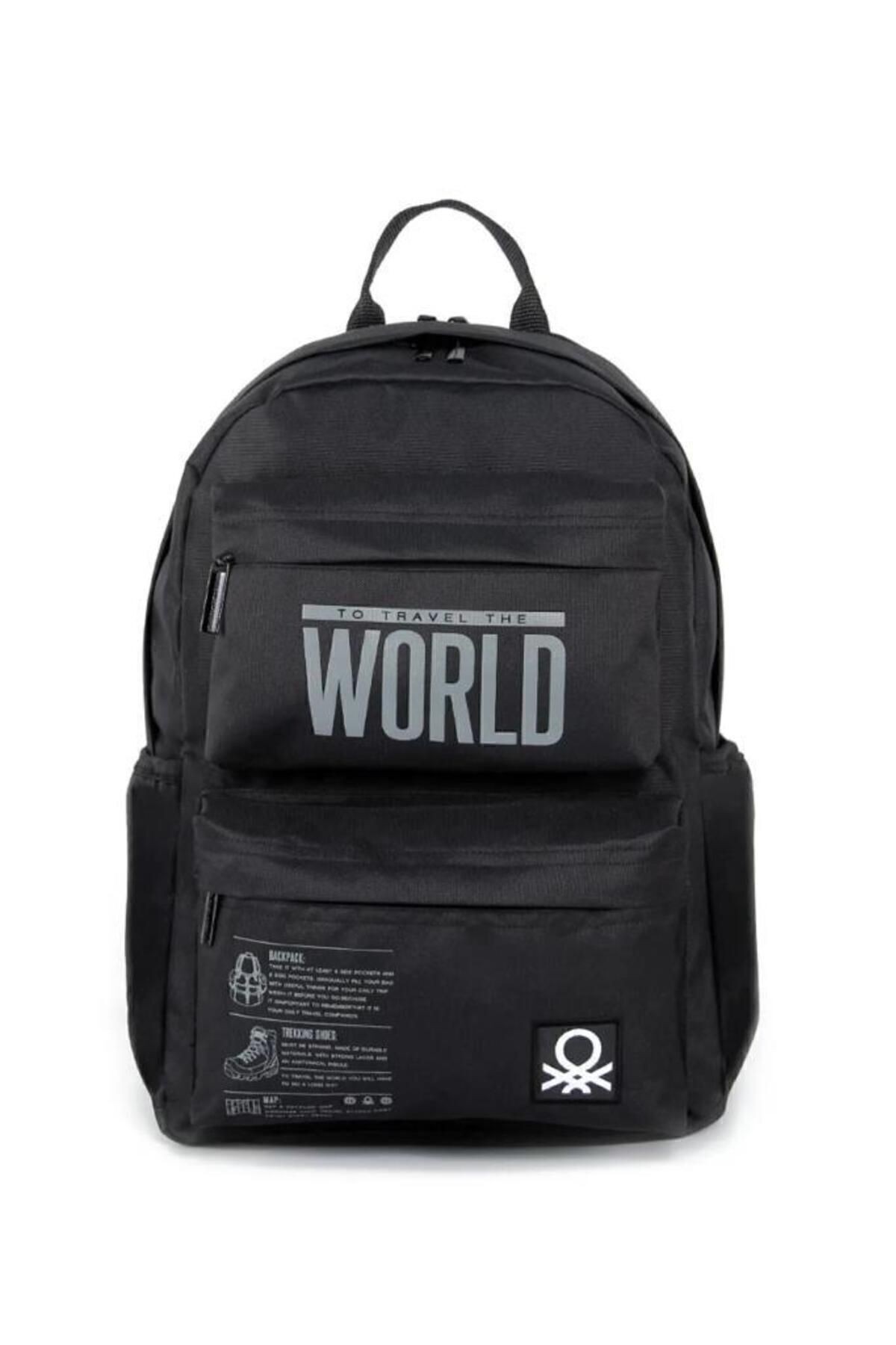 Benetton United Colors Of To Travel The World Siyah Okul Sırt Çantası 03829