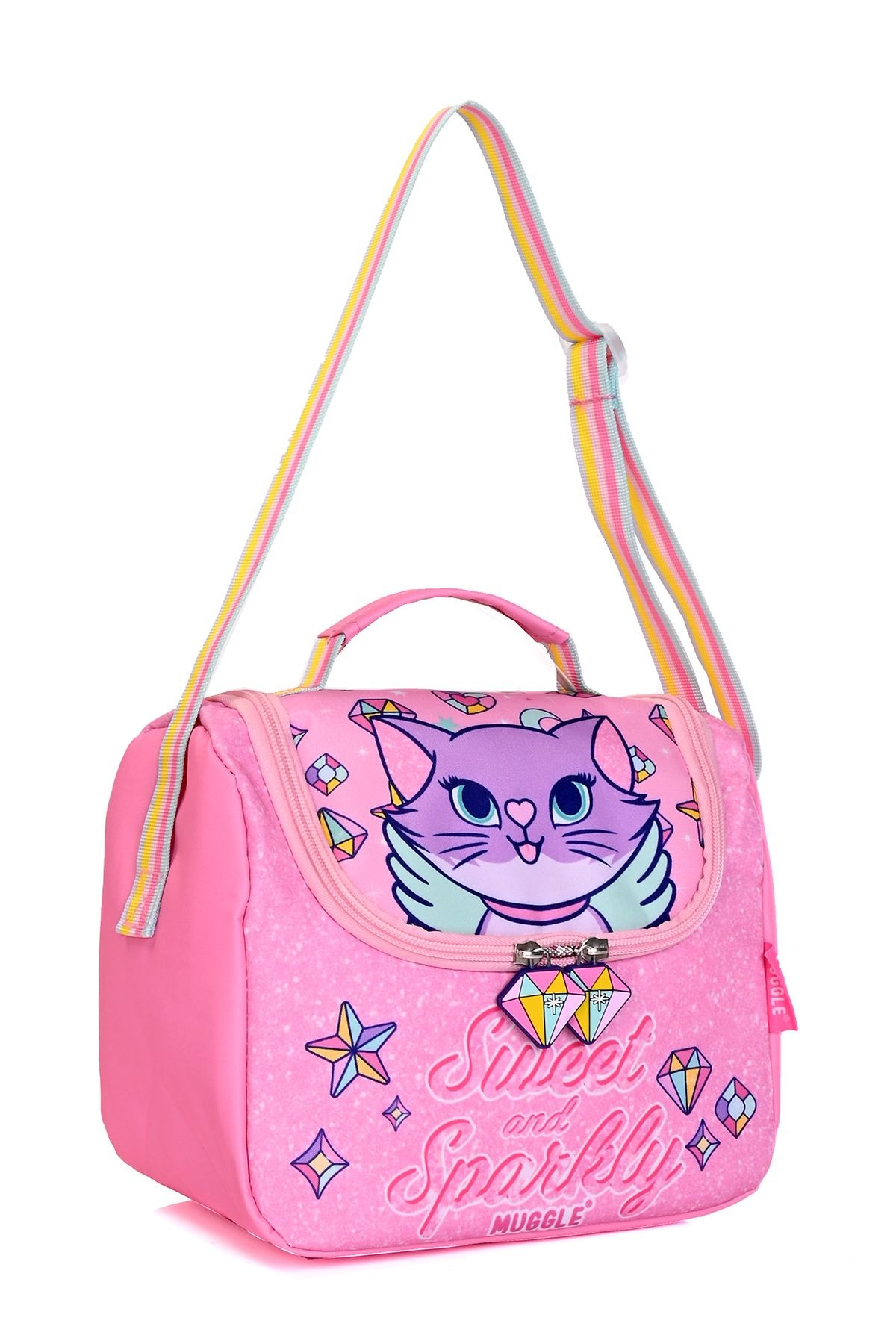 Mu-5796 Pembe Kedi Desenli Okul Çanta Seti 3'lü – Sırt Çantası, Beslenme Çantası ve Kalemlik