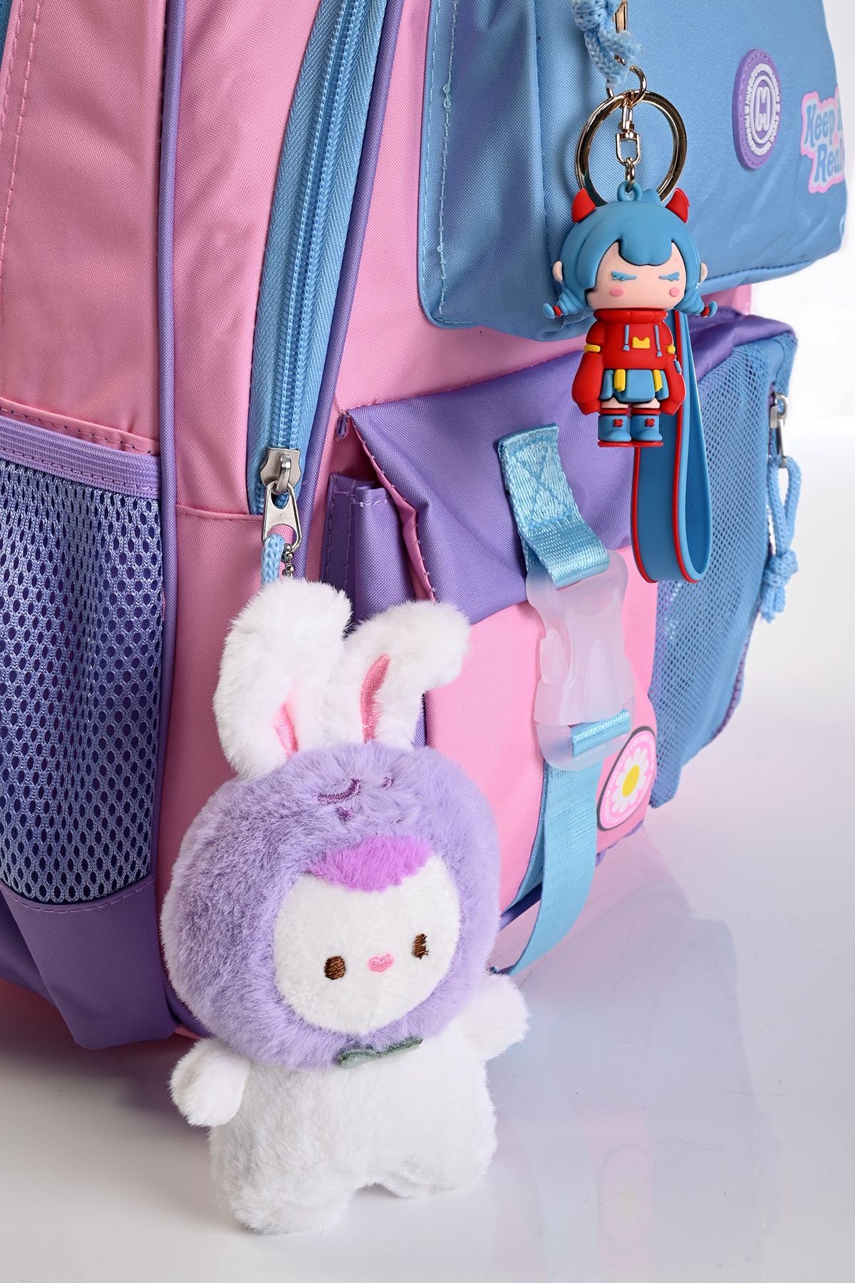 Mu-5930 Papatya Desenli Okul Çanta Seti 3'lü – Sırt Çantası, Beslenme Çantası ve Kalemlik