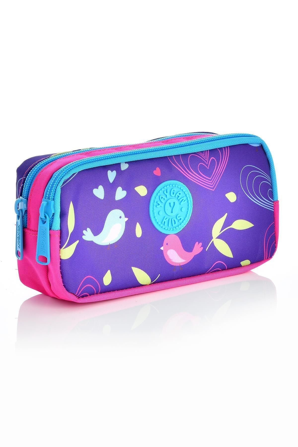 Kids 14368 Kalp Ve Kuş Desenli Okul Sırt Çantası 3'lü Set
