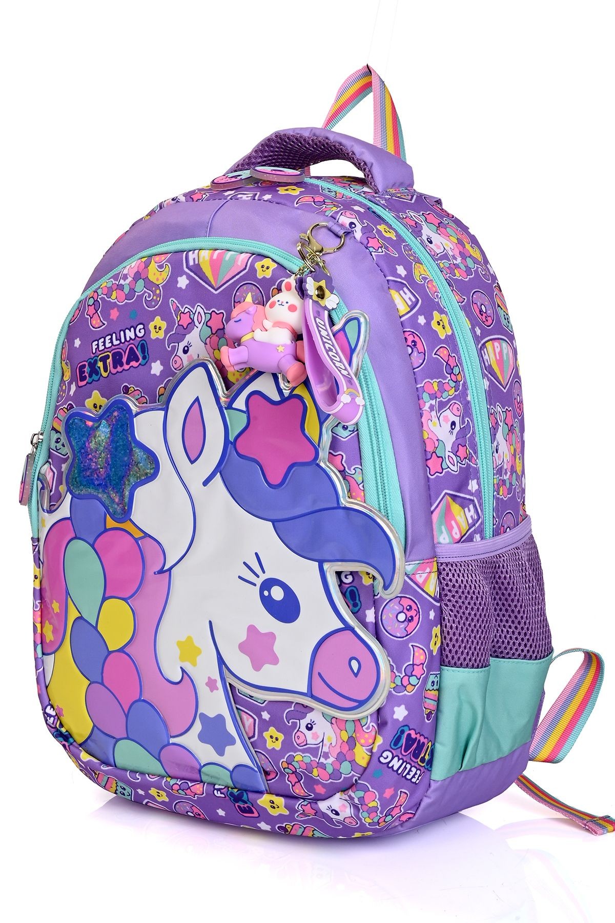 Mu-5719 Unicorn Desenli Okul Çanta Seti 3'lü – Sırt Çantası, Beslenme Çantası ve Kalemlik