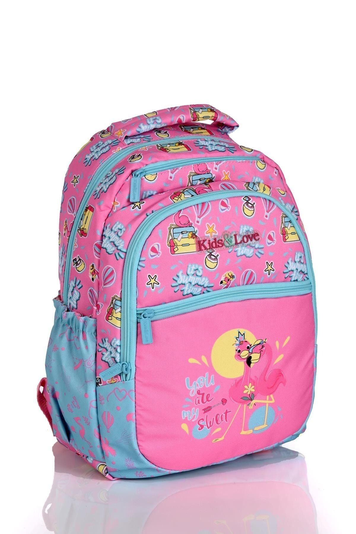 Kids Love Pink Flamingo Sırt Çantası L5072 Beslenme Çantalı Set