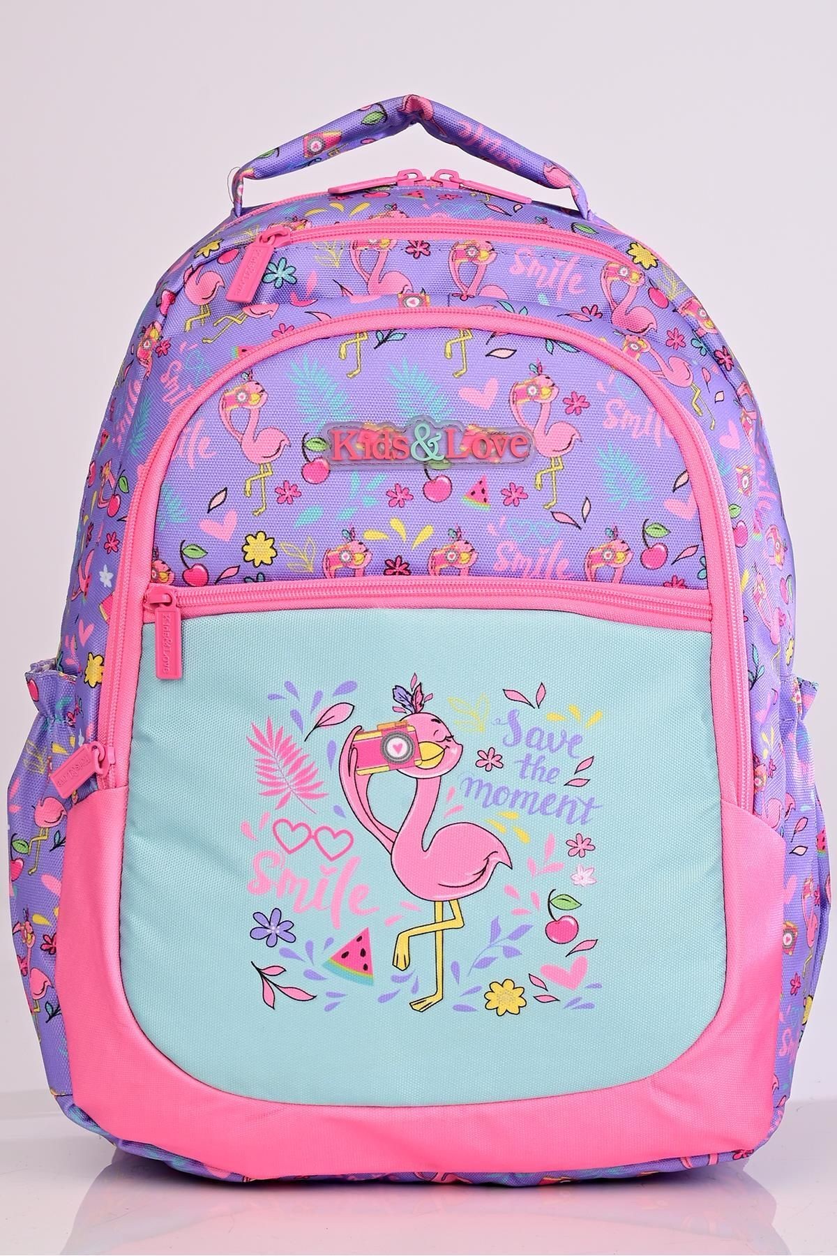 Kıds&Love L5074 Lila Flamingo Okul Sırt Çantası Beslenmeli Set