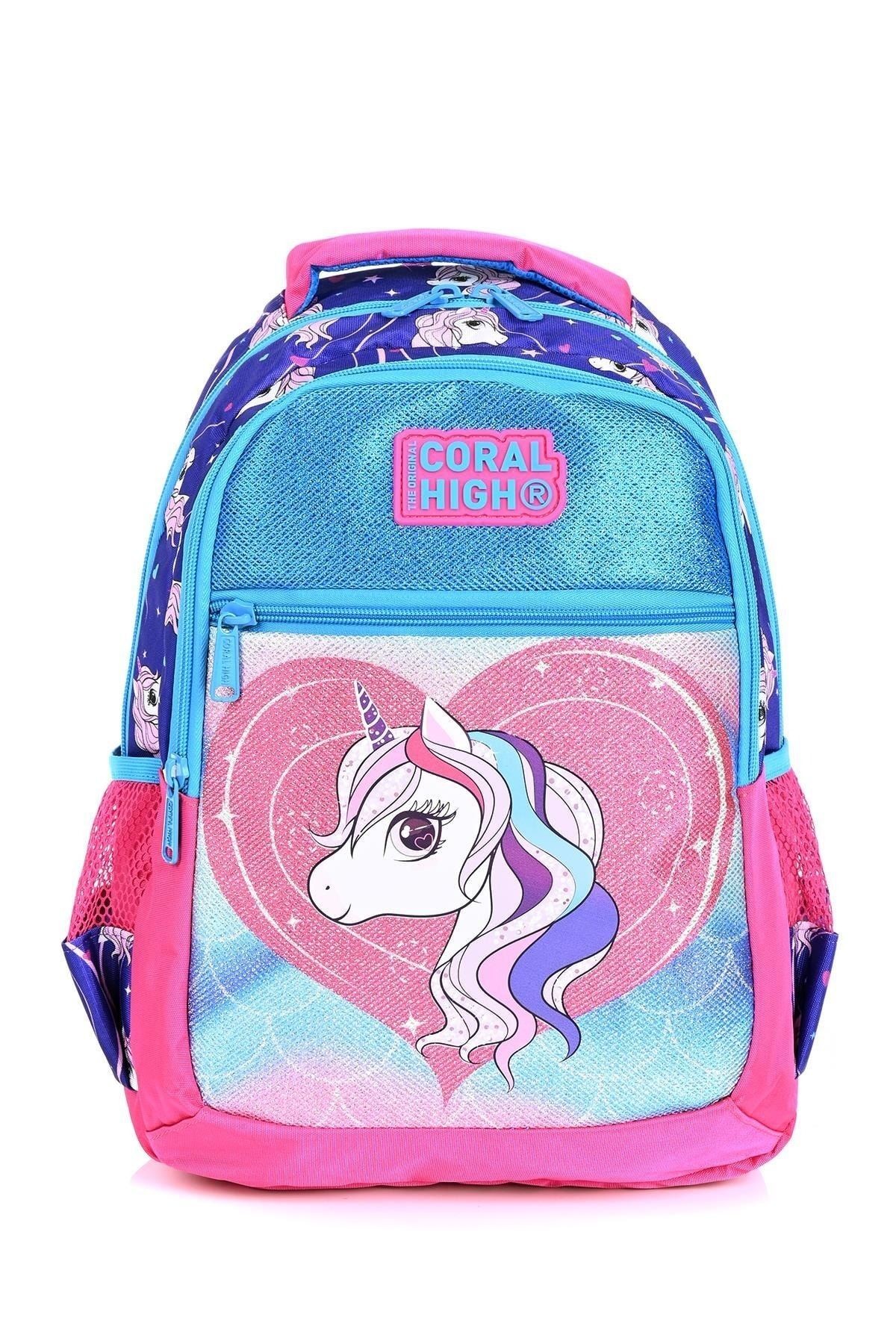 23492 Mor Unicorn Desenli 3' Lü Okul Çantası Seti
