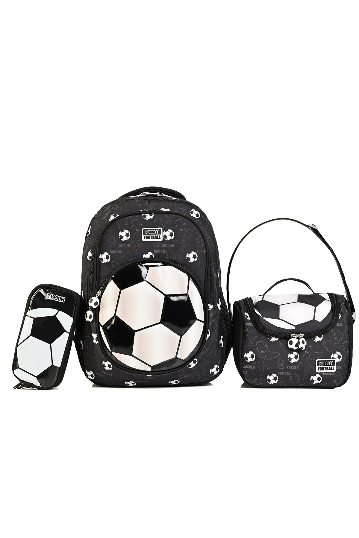 Muggle mu-5874 Futbol Topu Desenli 3’lü Okul Çanta Seti (Sırt Çantası + Beslenme + Kalemlik)