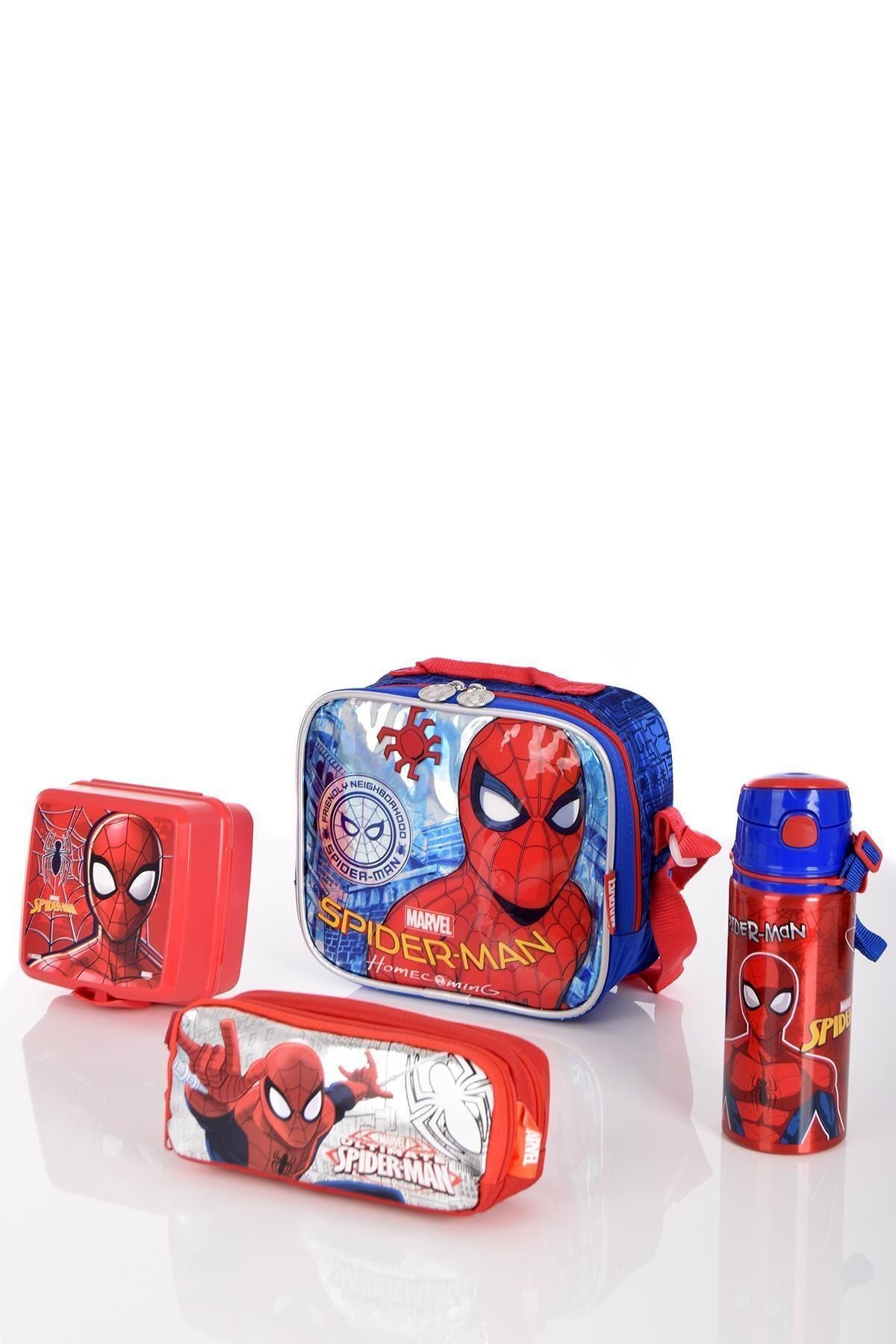 Spiderman 95352 Beslenme Çantası Çelik Matara Kalemlik Beslenme Kabı Seti