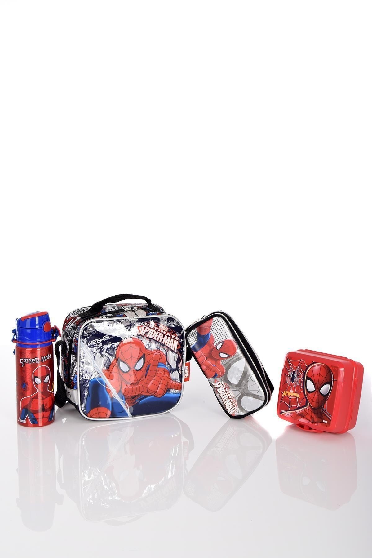 Spiderman 87773 Beslenme Çantası, Çelik Matara, Kalemlik, Beslenme Kabı Seti
