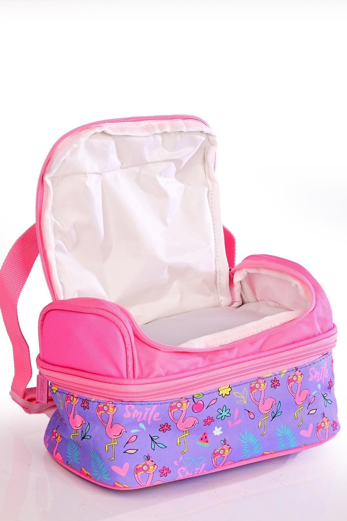 Kıds&Love L5074 Lila Flamingo Okul Sırt Çantası Beslenmeli Set