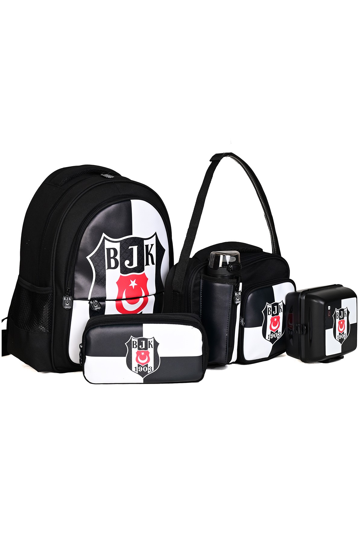 Beşiktaş BJK Lisanslı 5'li Okul Seti (Sırt Çantası + Beslenme Çantası + Kalemlik + Matara + Yemek Kabı) – Borazan Hediyeli