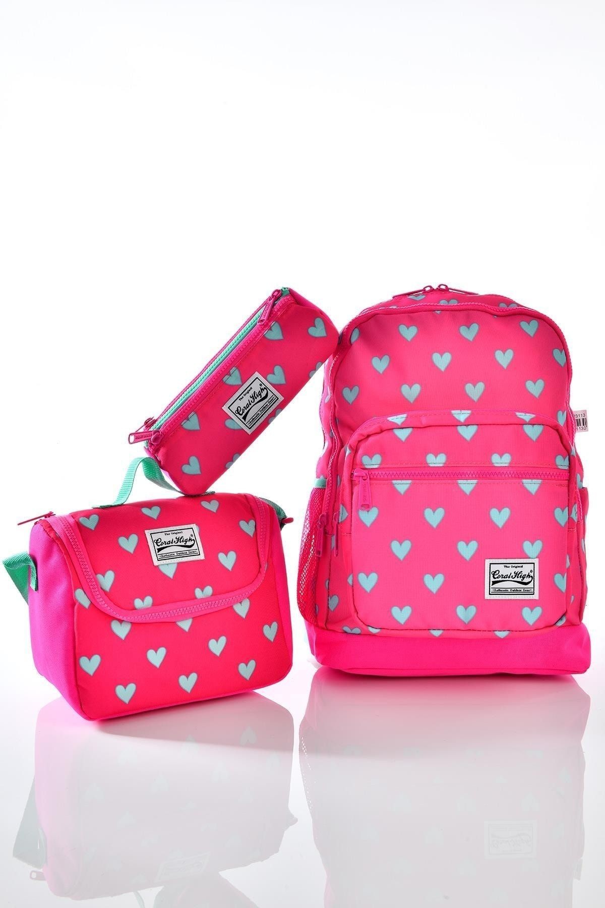 Lidyamed Coral High 23113 Kalp Desenli 3'lü Okul Çantası Seti
