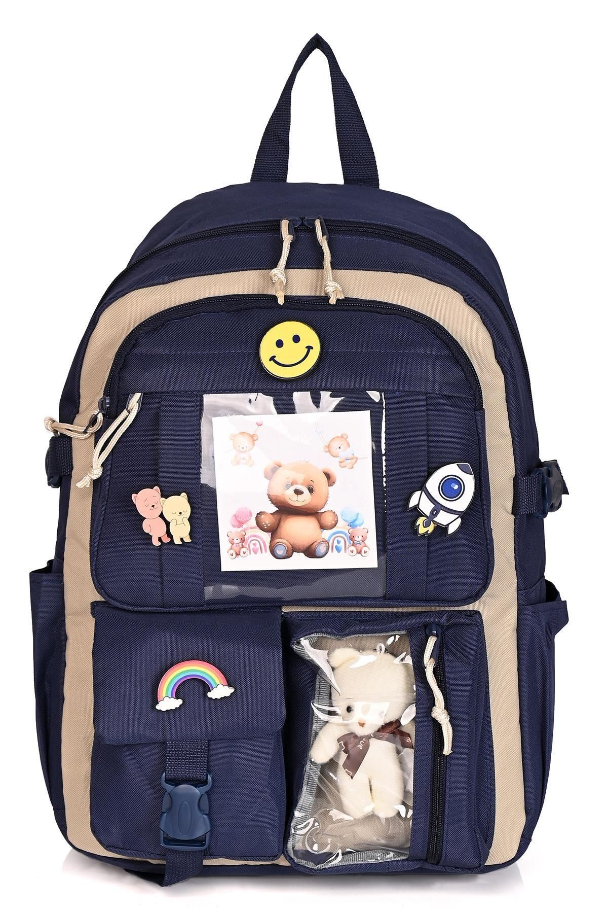 Kawaii Kore Tarzı Aksesuarlı Ve Ayıcıklı Okul Sırt Çantası