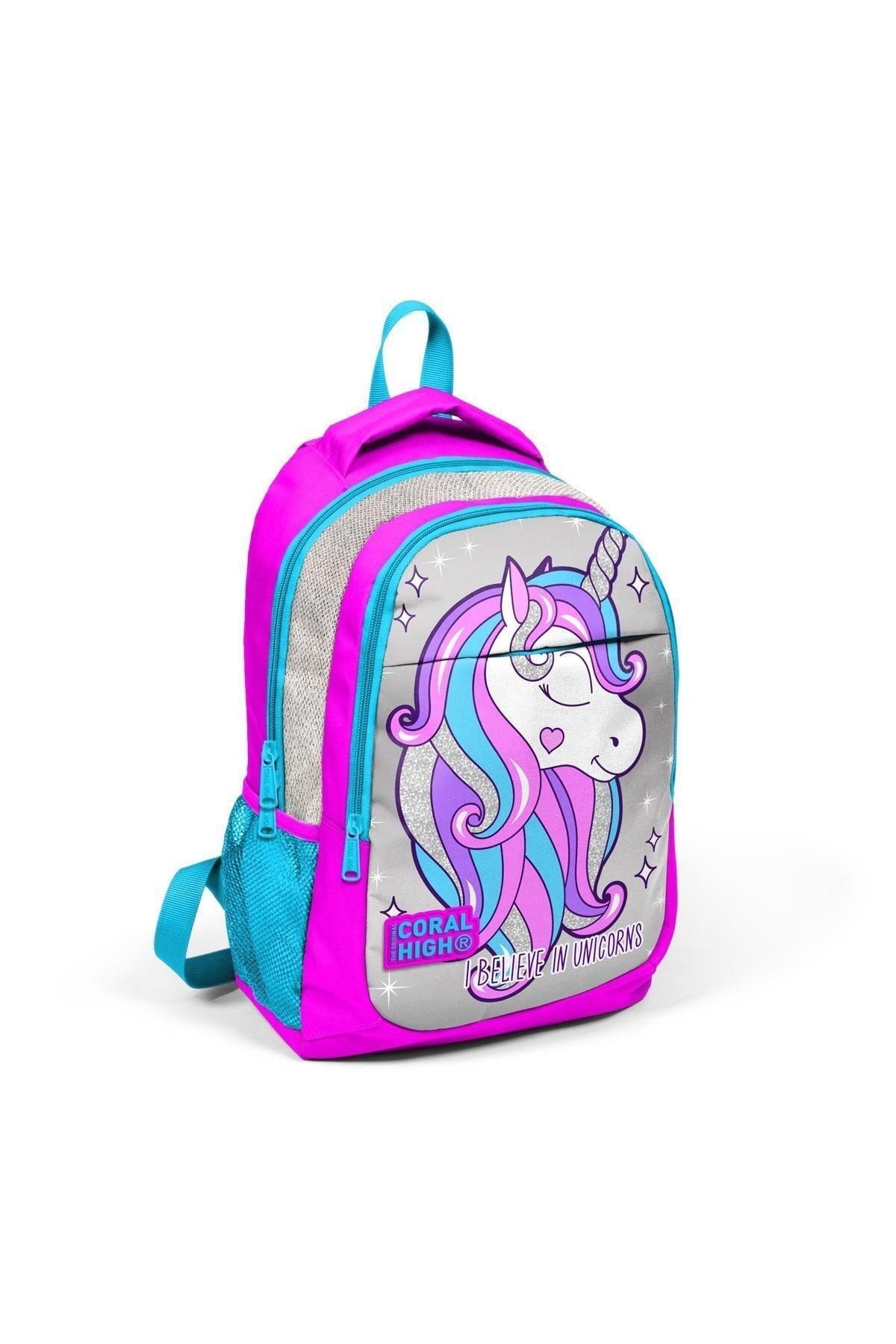 Kids Pembe Gümüş Simli Unicorn Desenli Usb'li 2'li Okul Çanta Seti SET0223412